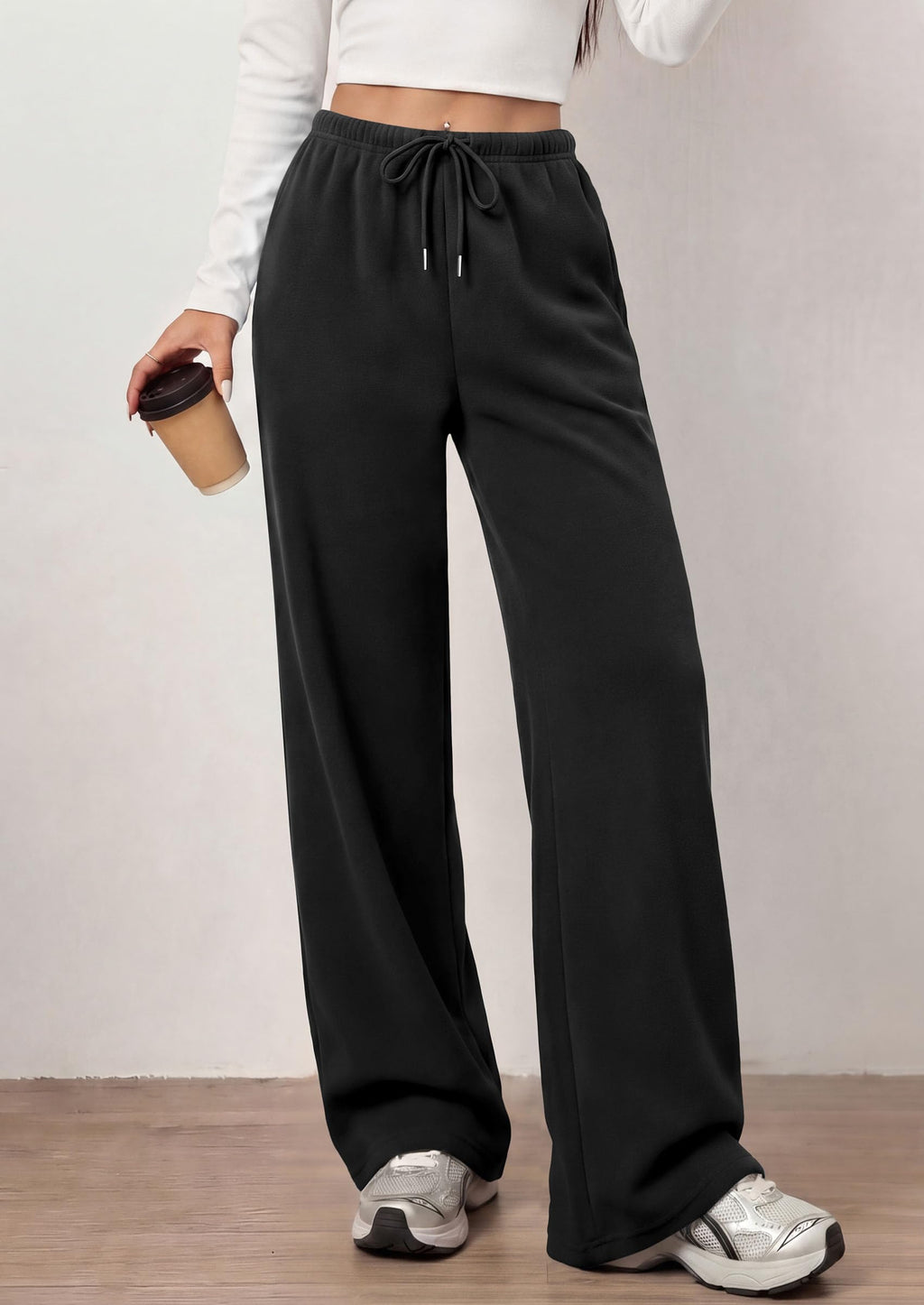 PRETTYGARDEN Womens Wide Leg Sweatpants Fleece Lounge Pants | Elastic Drawstring Waist,Baggy Jogger Yoga Sweat pants,Pockets,Fall Winter Clothes,Loose Daily Casual & Loungewear Trousers