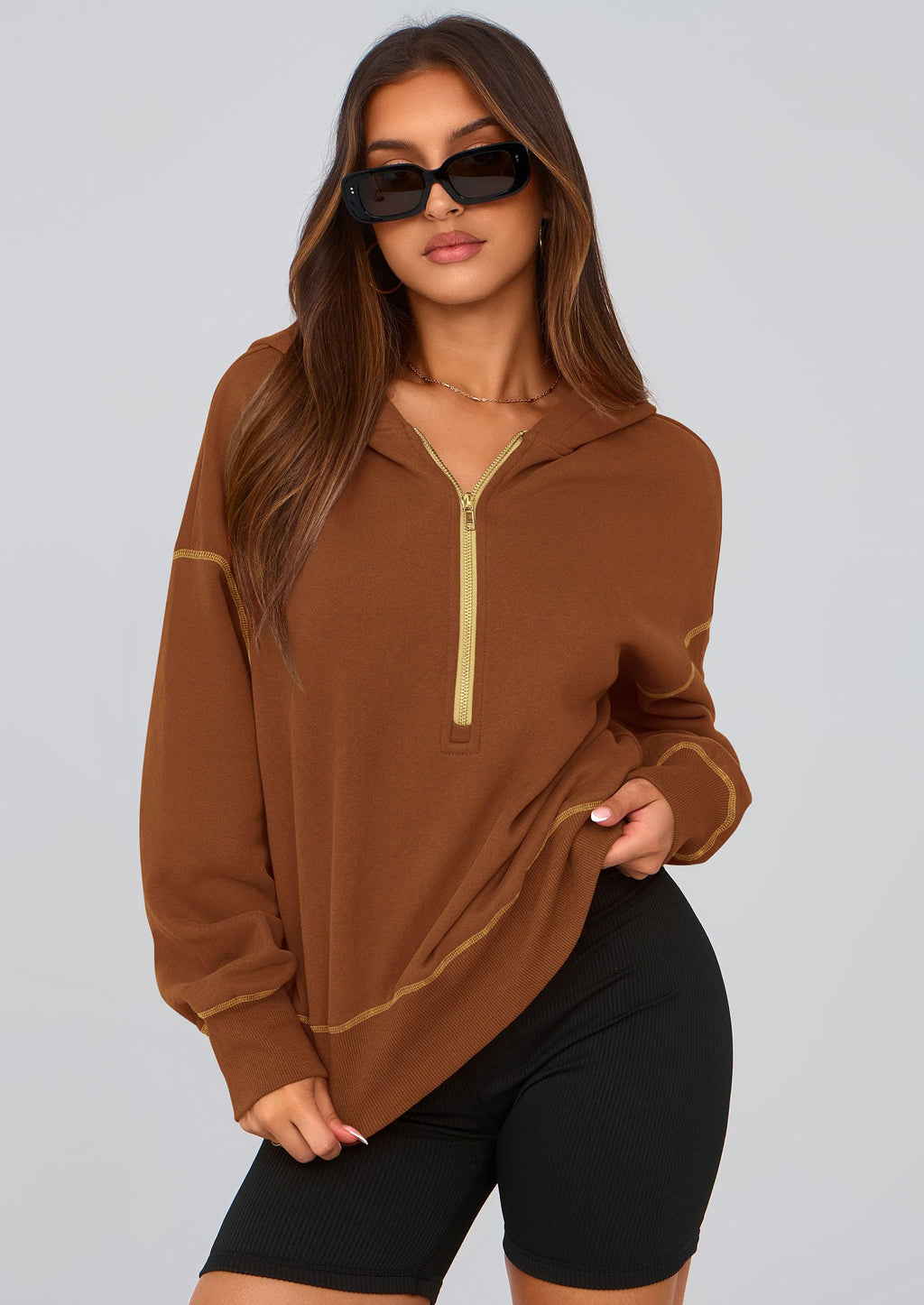PRETTYGARDEN Women's  Fall Hooded Sweatshirts Long Sleeve Half Zip Cropped Hoodies Pullover Winter Fashion Clothes