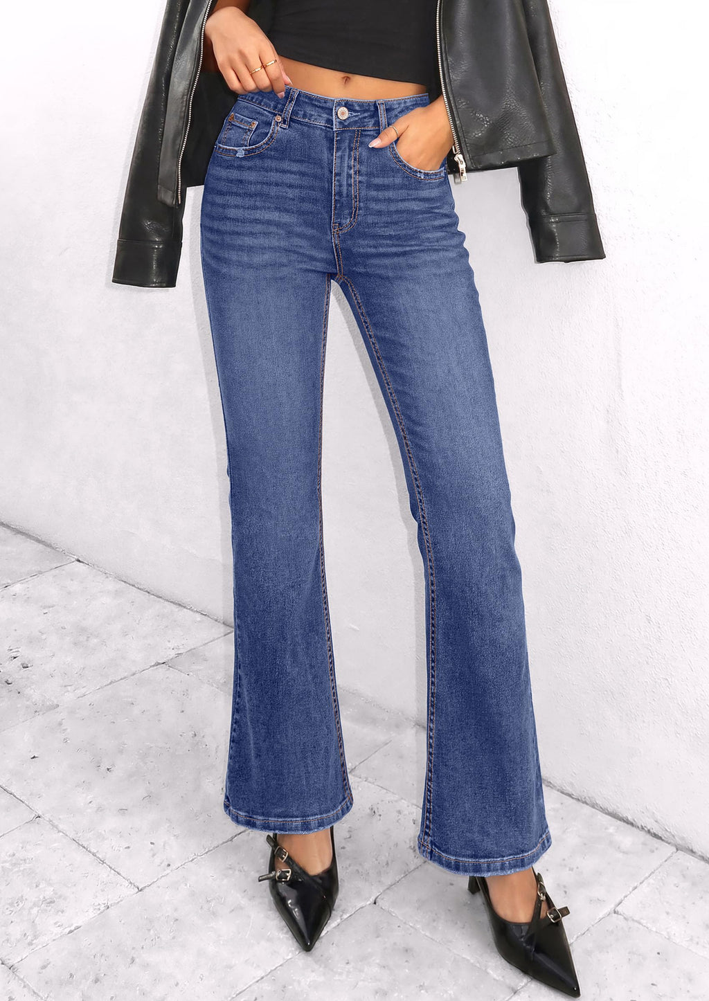 PRETTYGARDEN Womens Bootcut Denim Jeans Wide Leg Pants | Stretchy, High Waisted Rise, Flare Bell Bottom, Pockets, Trendy Casual, Going Out Outfits, Fall Winter Fashion Clothing