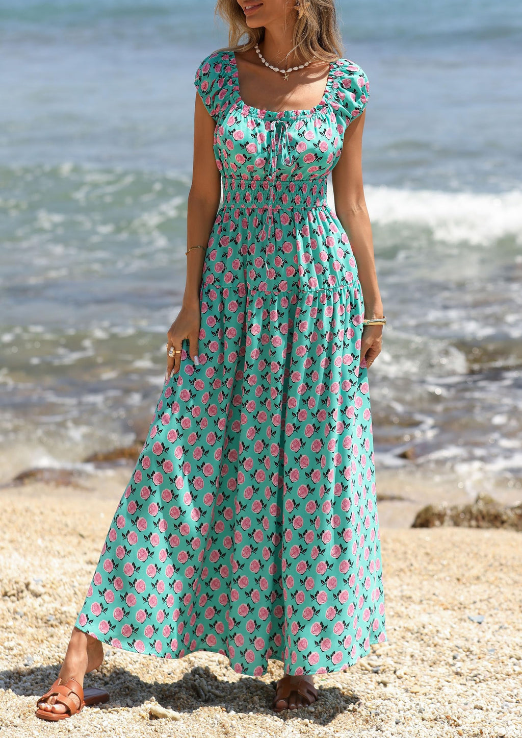 PRETTYGARDEN Boho Maxi Dresses for Women  Summer Floral Wedding Guest Dress Resort Wear Spring Long Flowy Beach Sundress
