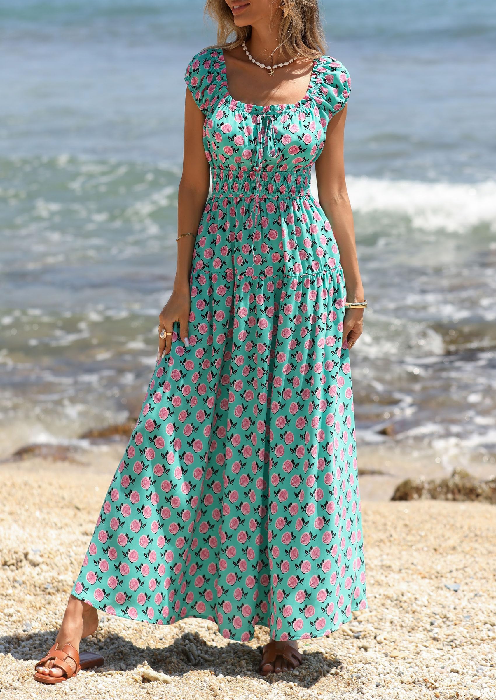 PRETTYGARDEN Boho Maxi Dresses for Women  Summer Floral Wedding Guest Dress Resort Wear Spring Long Flowy Beach Sundress