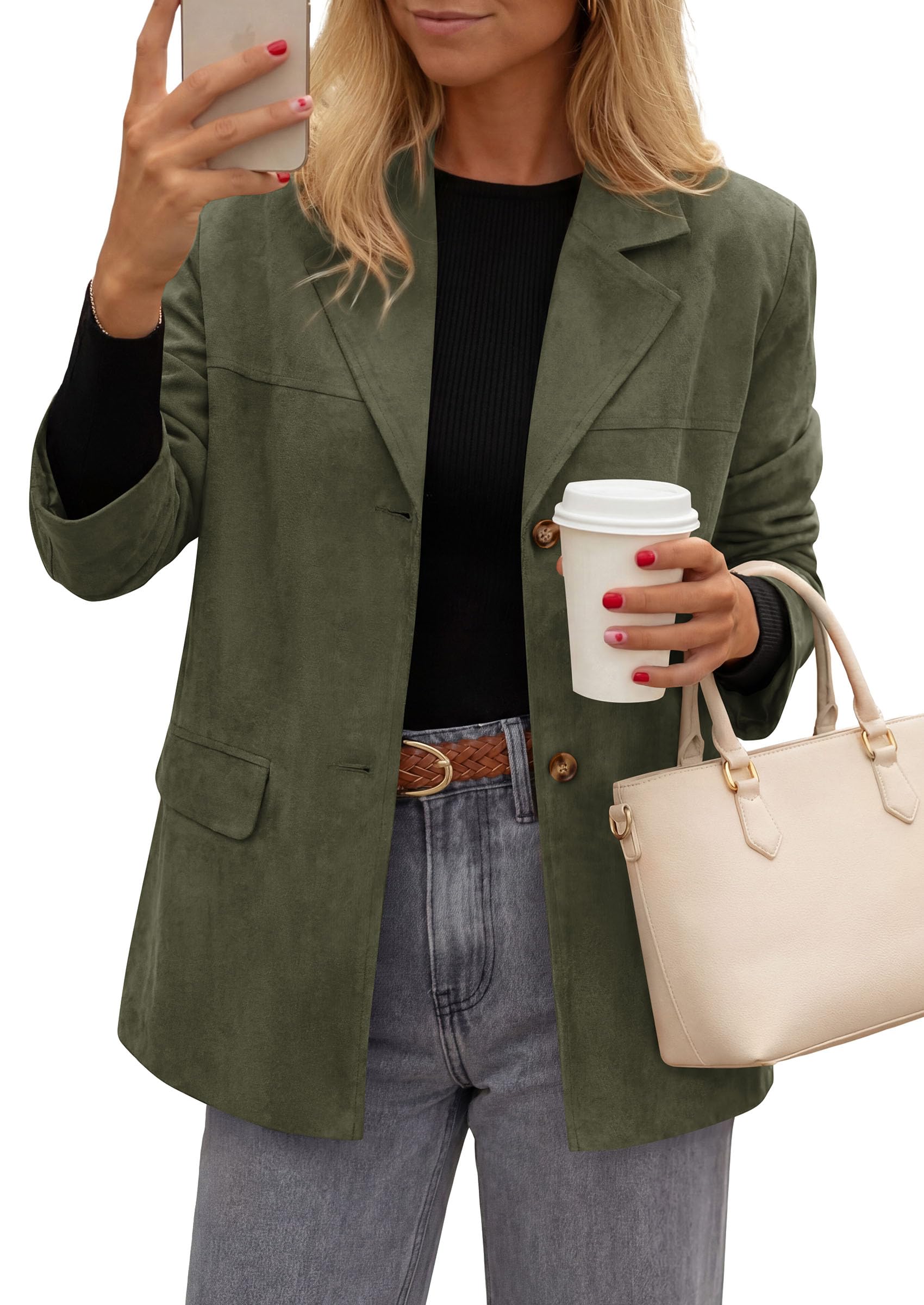 PRETTYGARDEN Women's Faux Suede Western Blazer Jacket
