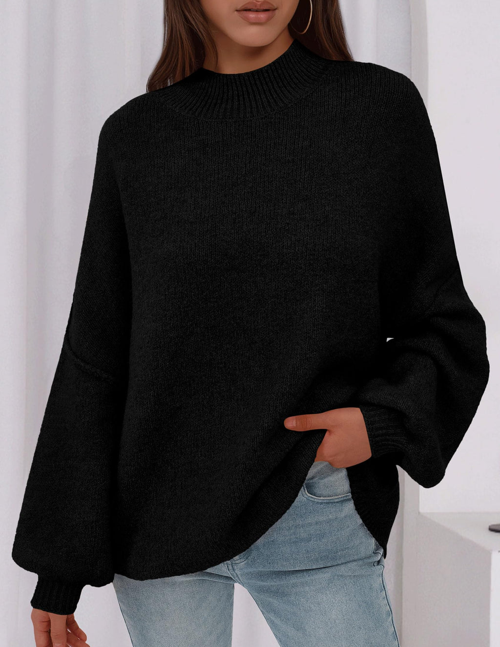 PRETTYGARDEN Women's 2026 Fall Oversized Sweaters Chunky Knit Mock Neck Long Sleeve Casual Trendy Pullover Winter Clothes
