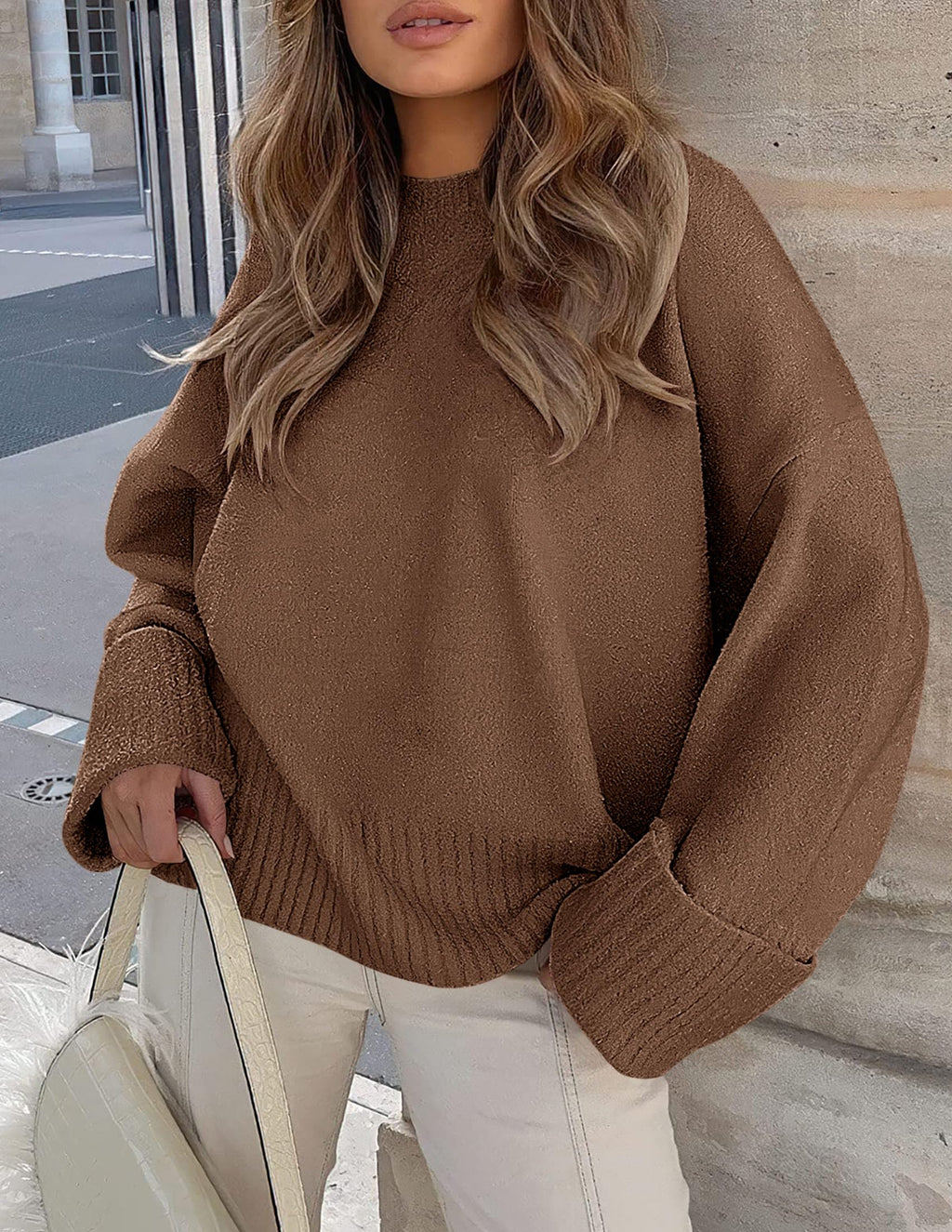 PRETTYGARDEN Women's Fall Oversized Sweaters Casual Crewneck Pullover Long Sleeve Fuzzy Chunky Knit Tops Blouse