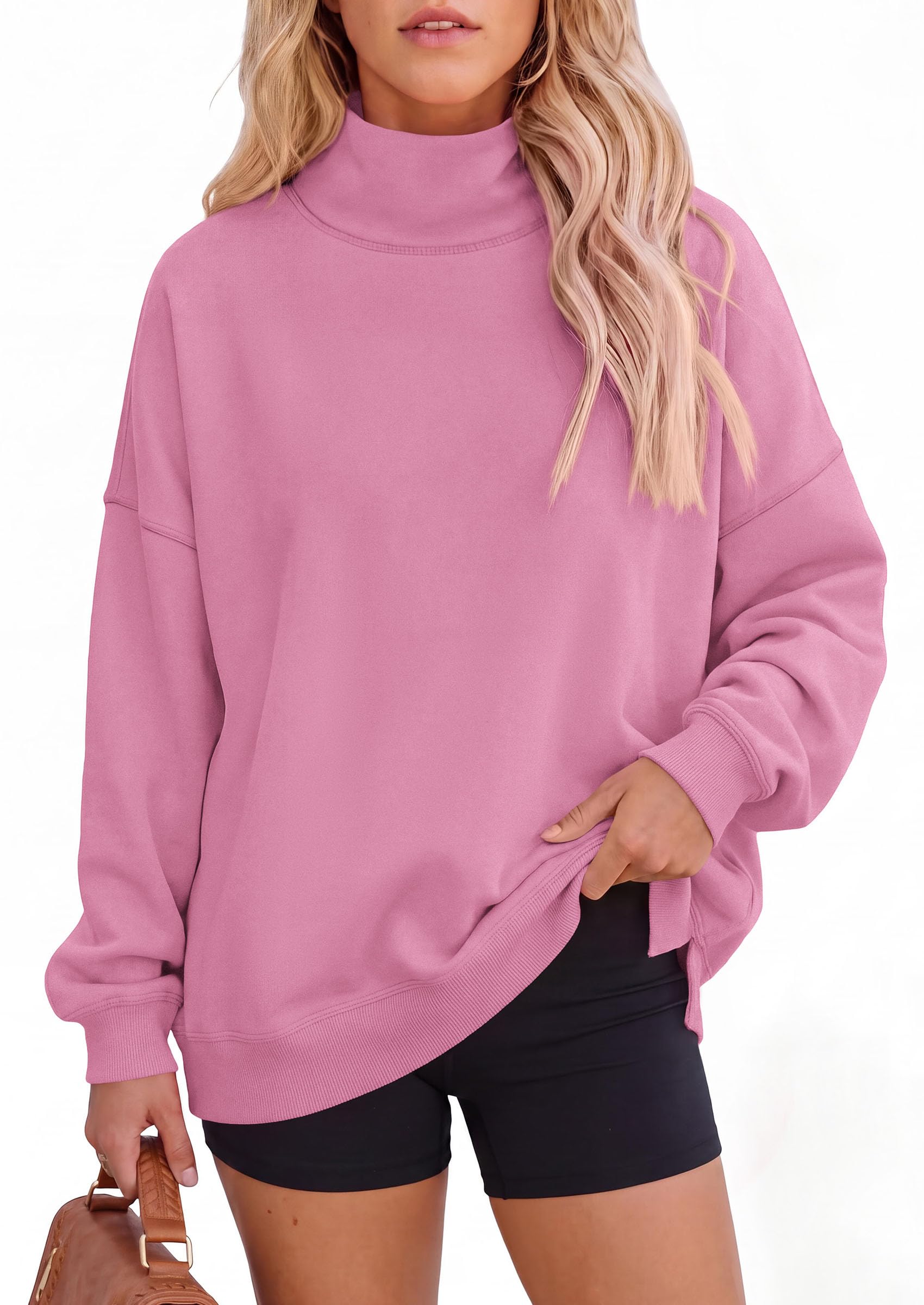 PRETTYGARDEN Womens Mock Neck Sweatshirt Oversized Pullover Loose Fit,Side Pockets,Long Sleeve Drop Shoulder Tops,Casual Lounge Work Travel Airport Outfits,Fall Fashion Winter Clothes