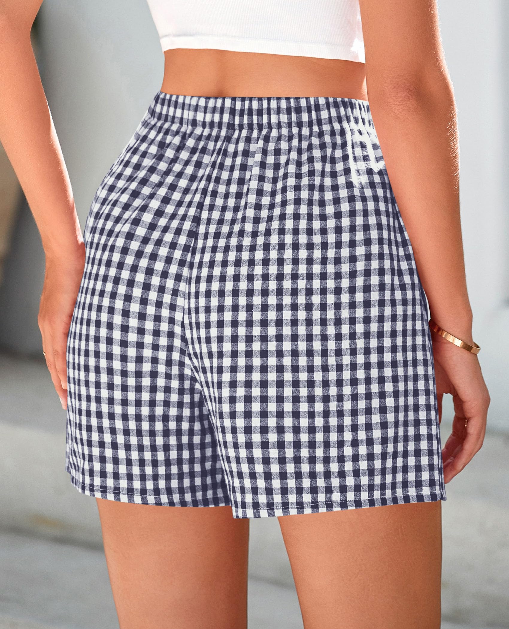 PRETTYGARDEN Womens Shorts Boxers Summer Gingham Pajama Lounge Sleep Y2K Plaid Pj Shorts Beach Bottoms