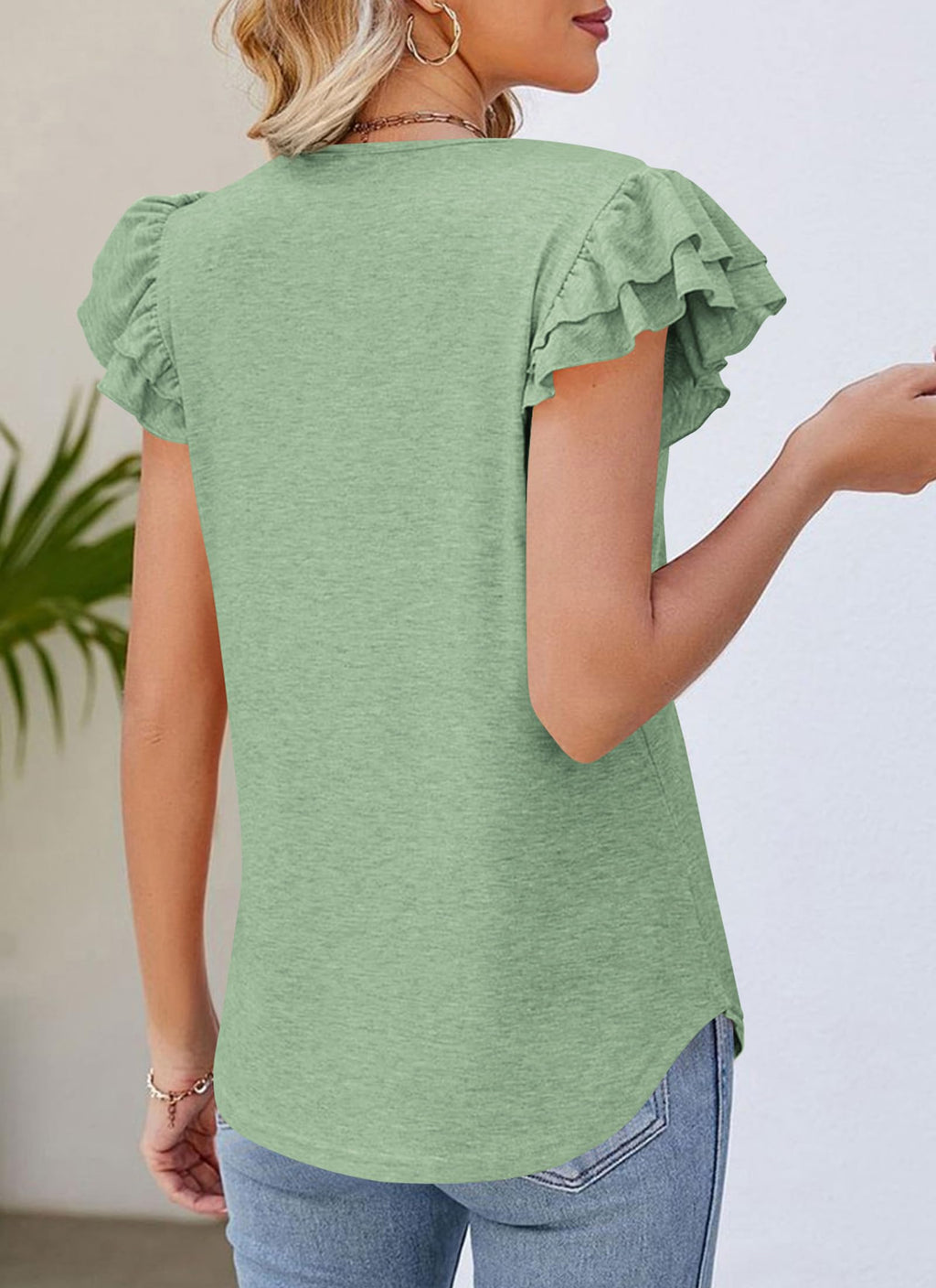 PRETTYGARDEN Summer Tops for Women Spring Trendy Fashion Clothes Casual Ruffle V Neck Short Sleeve Shirts Blouses