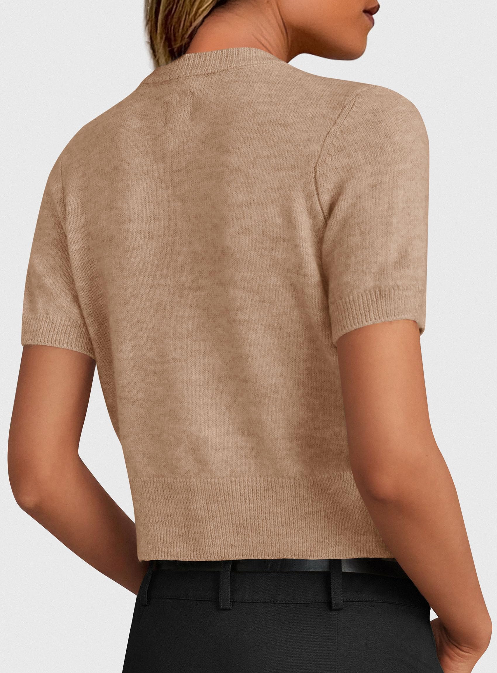 PRETTYGARDEN Womens Casual Summer Short Sleeve Cardigans Button Down Knitted Sweater Basic Crew Neck Crop Tops