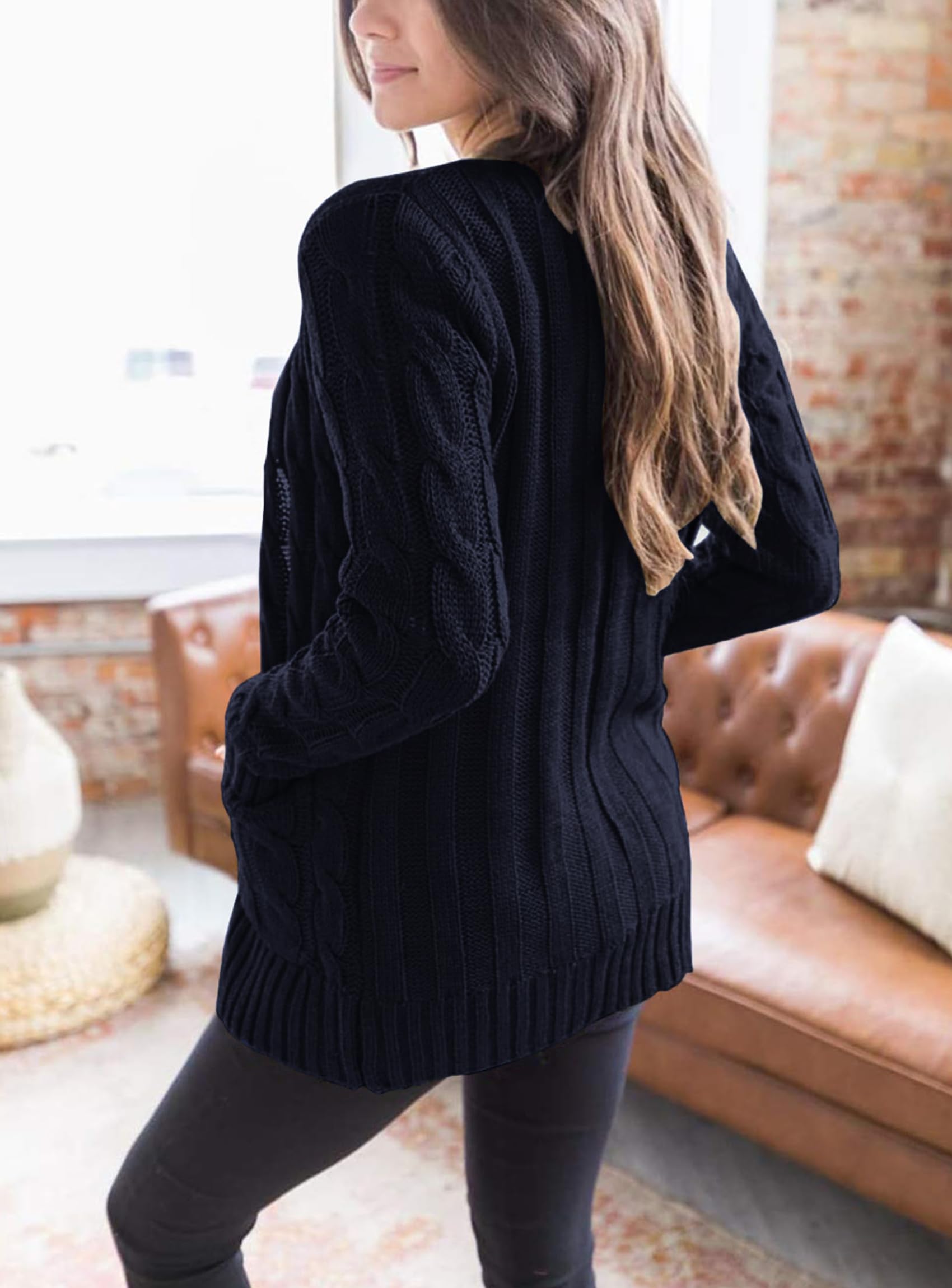 PRETTYGARDEN Women's Open Front Cardigan Sweaters Fall Fashion Button Down Cable Knit Chunky Winter Clothing Outerwear Coats