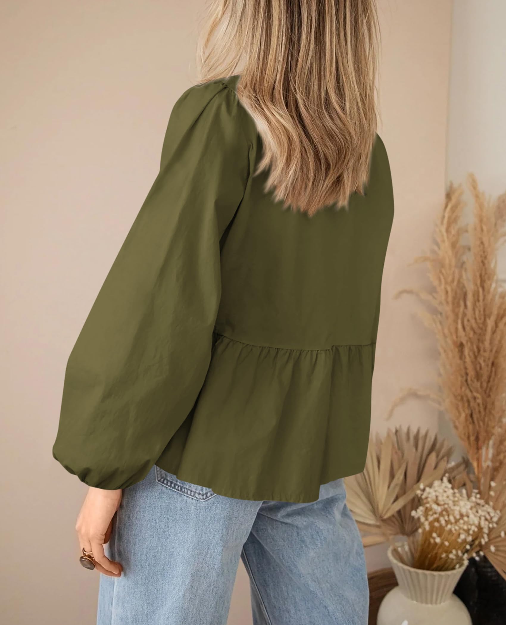 PRETTYGARDEN Women's Spring Fall Babydoll Peplum Blouse Shirt Puff Long Sleeve Bow Tie Front Trendy Cute Y2K Going Out Tops