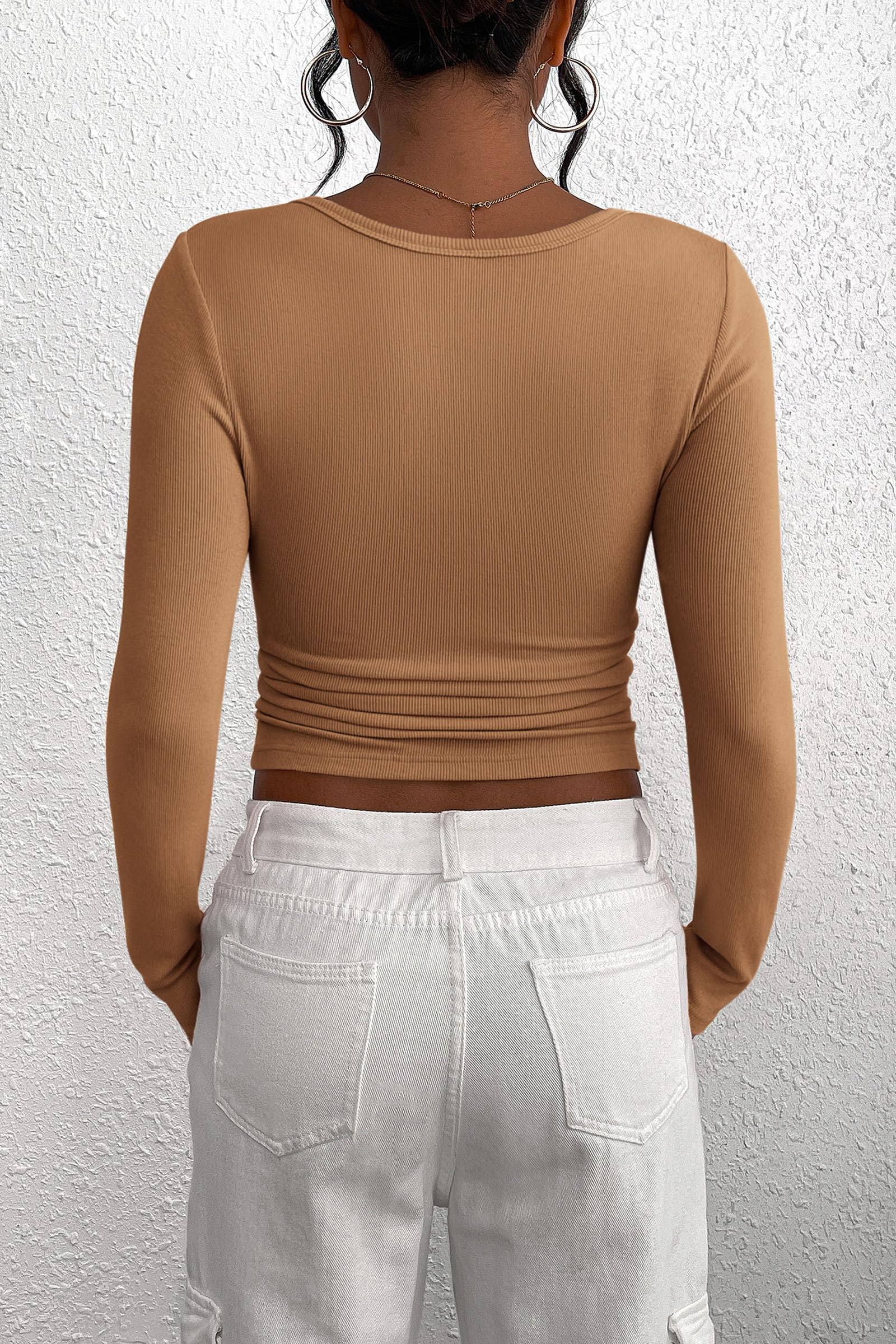 PRETTYGARDEN Women's Fall Long Sleeve Henley T Shirts Button Ribbed Knit Slim Fit Basic Tops Blouse Casual Outfits