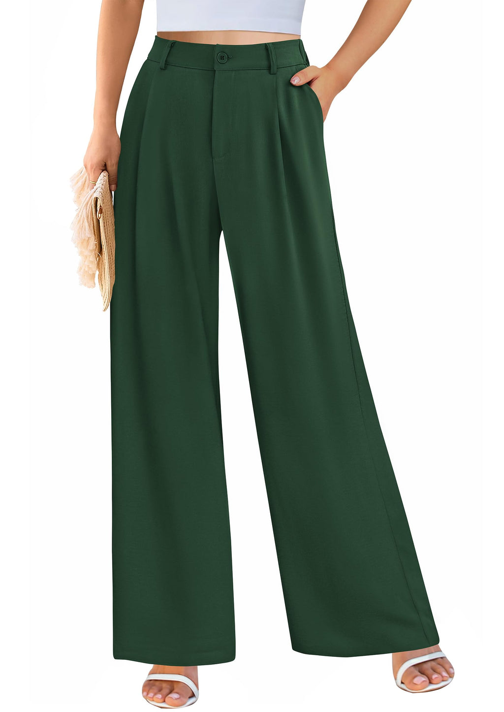 PRETTYGARDEN Wide Leg Pants for Women Trendy Fall High Waisted Business Casual Outfits Work Pant Trousers