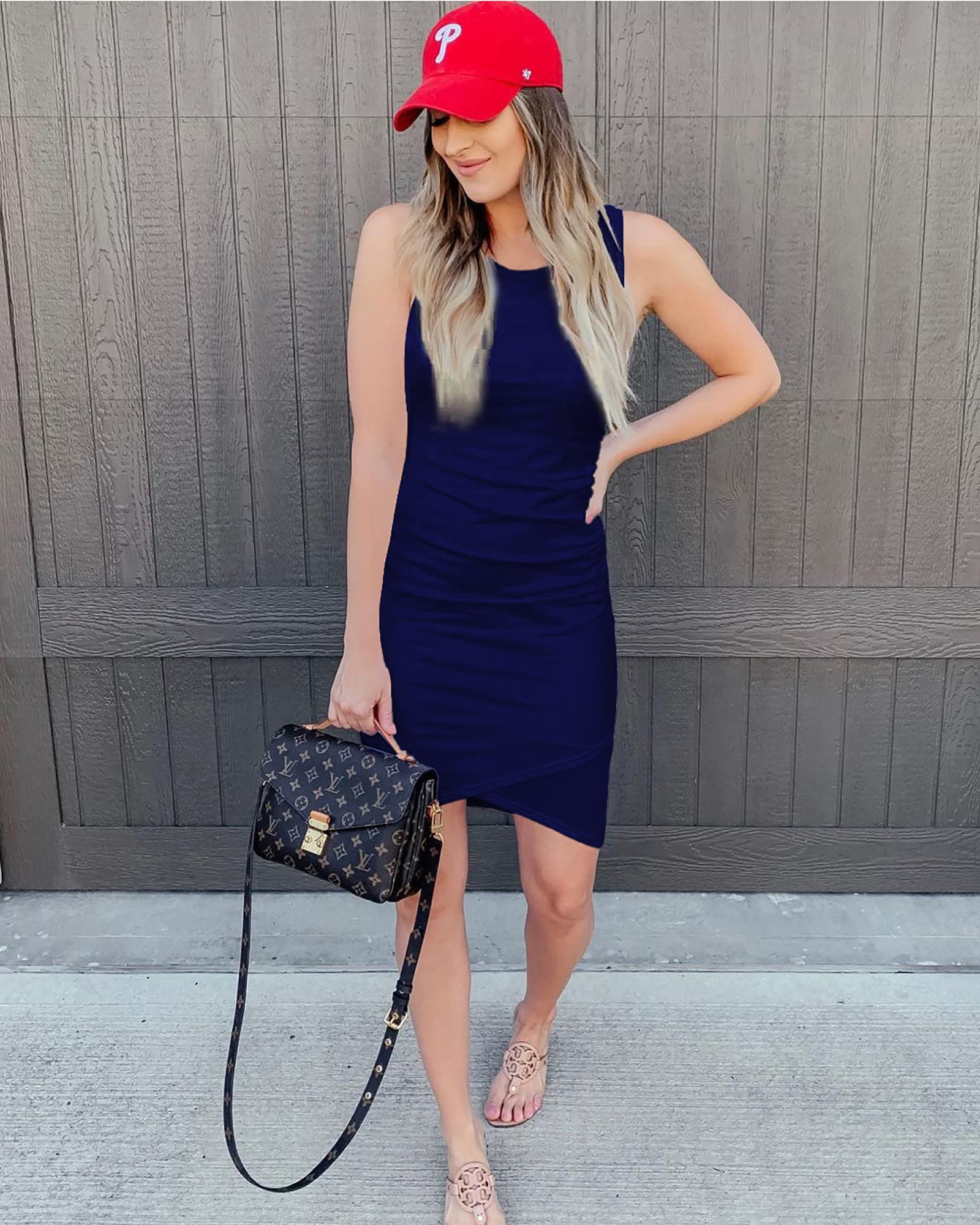 FreshPretty Women Summer Dresses Sleeveless Tank Ruched Bodycon Sundresses for Women Party Beach Mini Casual Spring Dress