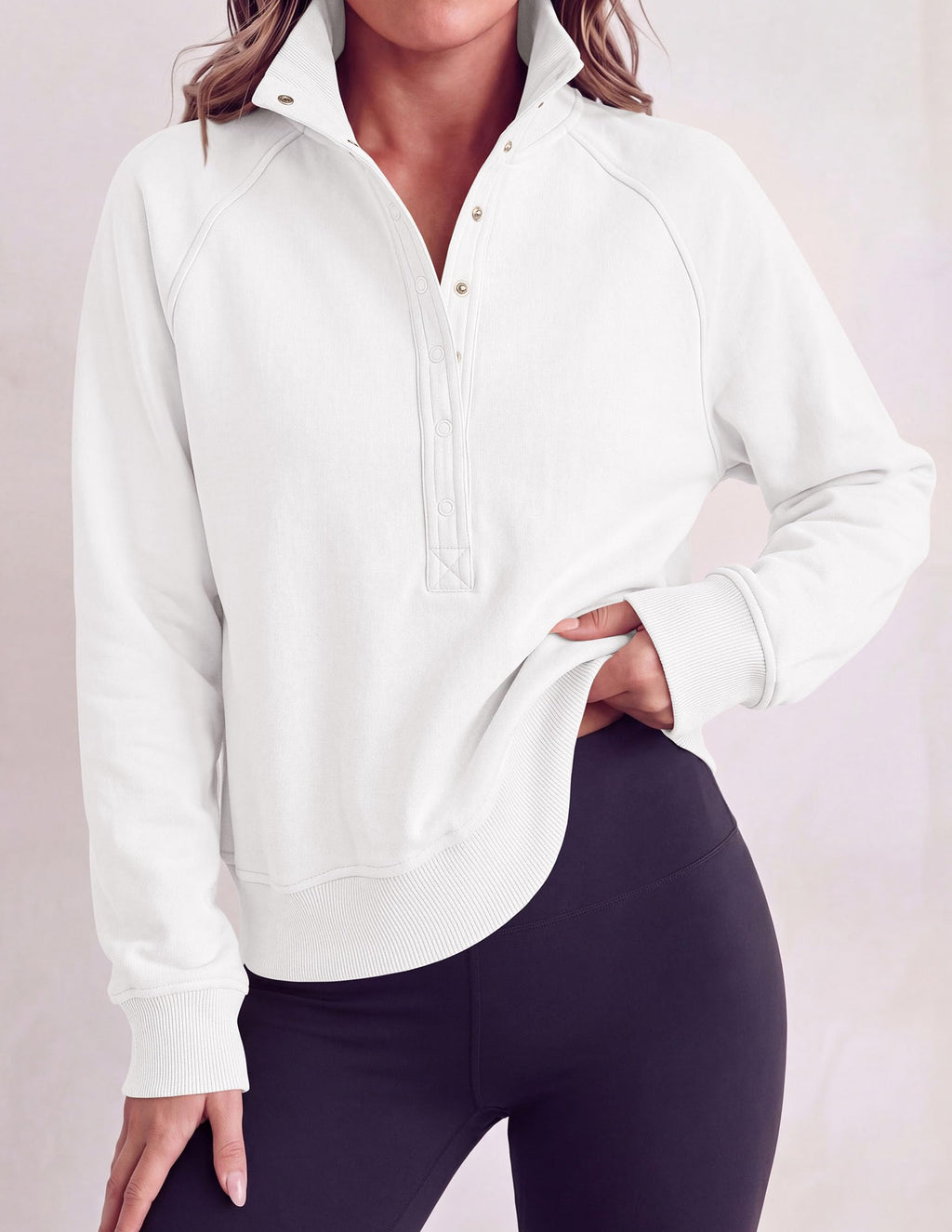 PRETTYGARDEN Women's Fall Trendy Oversized Sweatshirts Comfy Ribbed Fabric, Raglan Long Sleeve Collared, Button Up Henley Pullover Blouse, Casual Workout Tops, Y2K Fashion Clothing