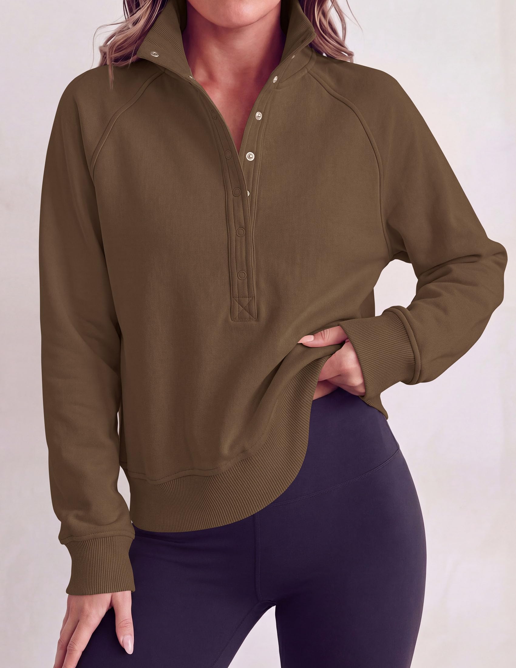 PRETTYGARDEN Women's Fall Trendy Oversized Sweatshirts Comfy Ribbed Fabric, Raglan Long Sleeve Collared, Button Up Henley Pullover Blouse, Casual Workout Tops, Y2K Fashion Clothing