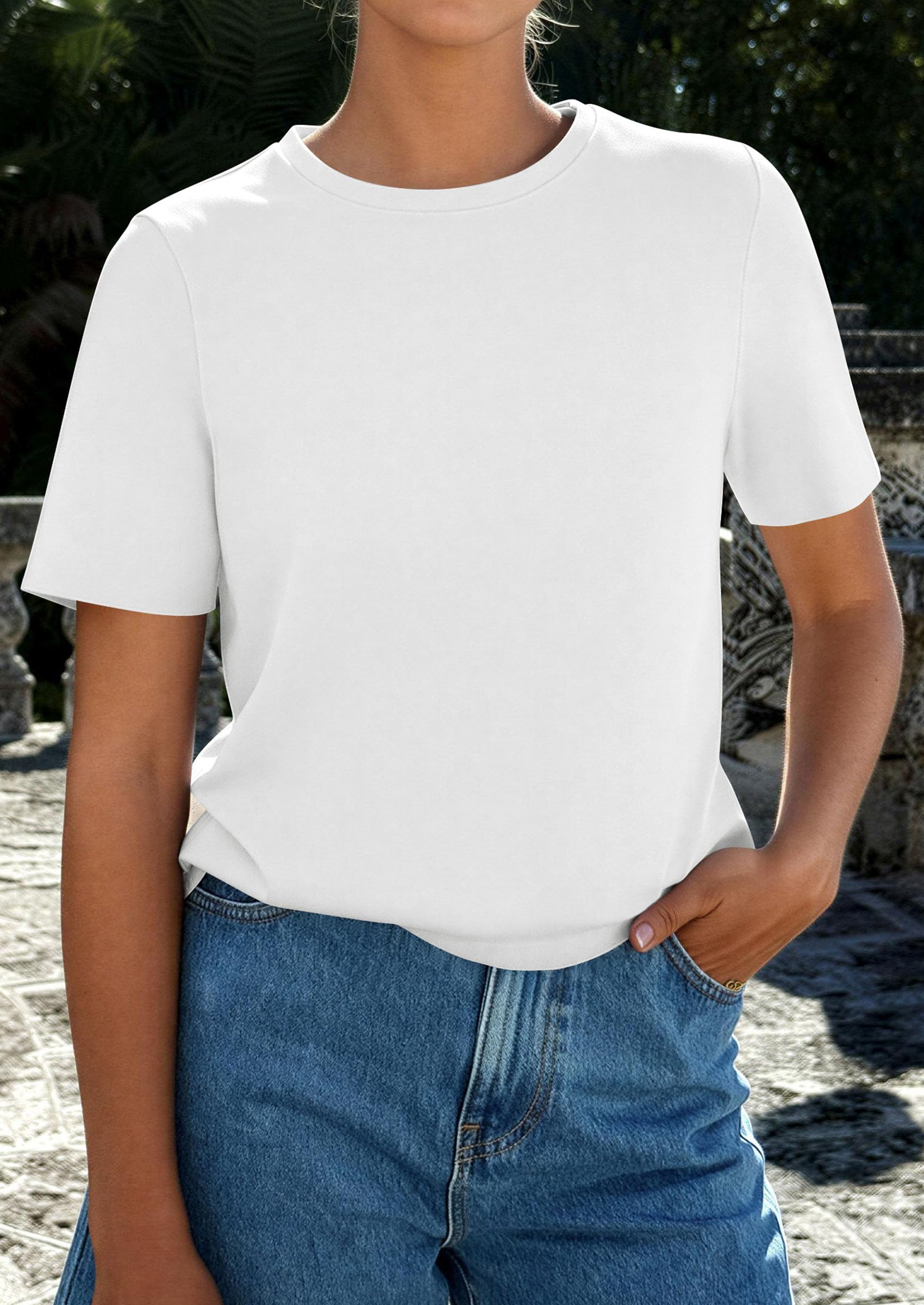 PRETTYGARDEN Womens Summer Tops Casual Basic Crewneck Short Sleeve Shirts Spring Fashion Clothing Going Out Outfits