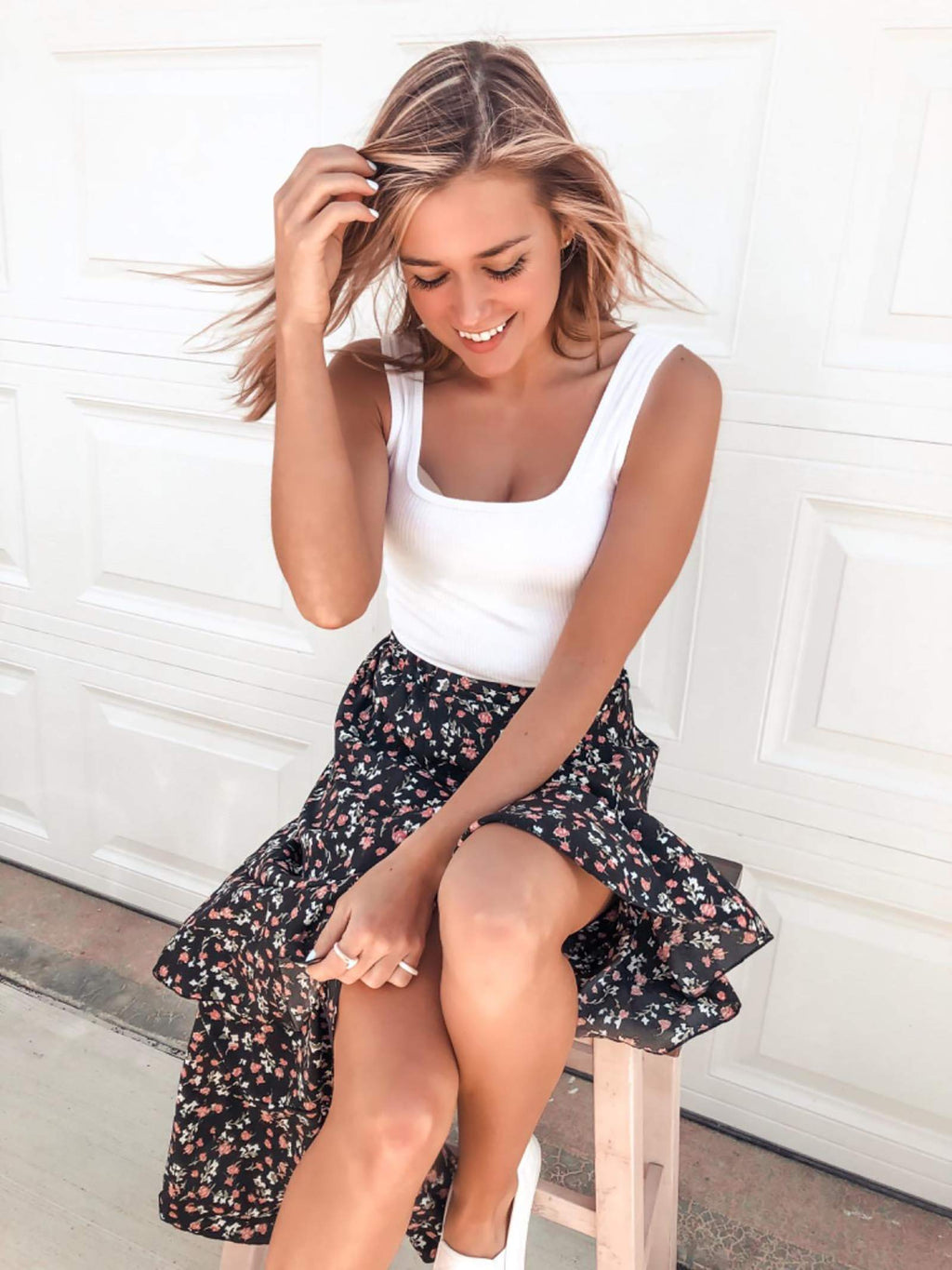 FreshPretty Women Summer Fall Boho Long Skirts Dress Floral Print Elastic Waist Split Ruffle High Low Beach Maxi Skirt