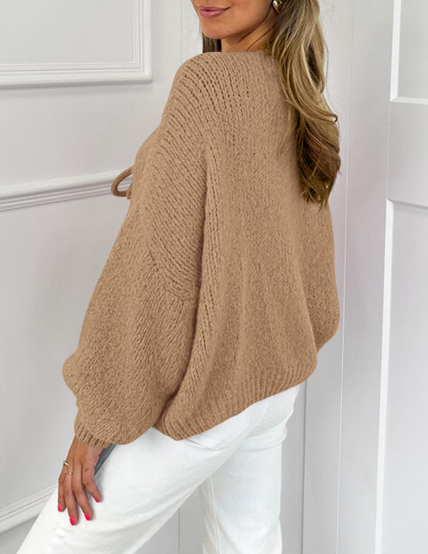 PRETTYGARDEN Women's Tie Front Bow Cardigan Sweaters Chunky Knit Long Puff Sleeve Trendy Fall Winter Jacket Coat