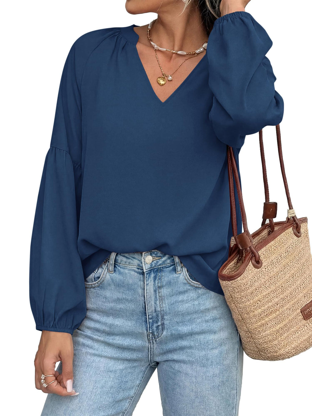 BTFBM Blouses for Women Dressy Casual Boho Tops V Neck Lightweight Long Sleeve Shirts Spring Clothes
