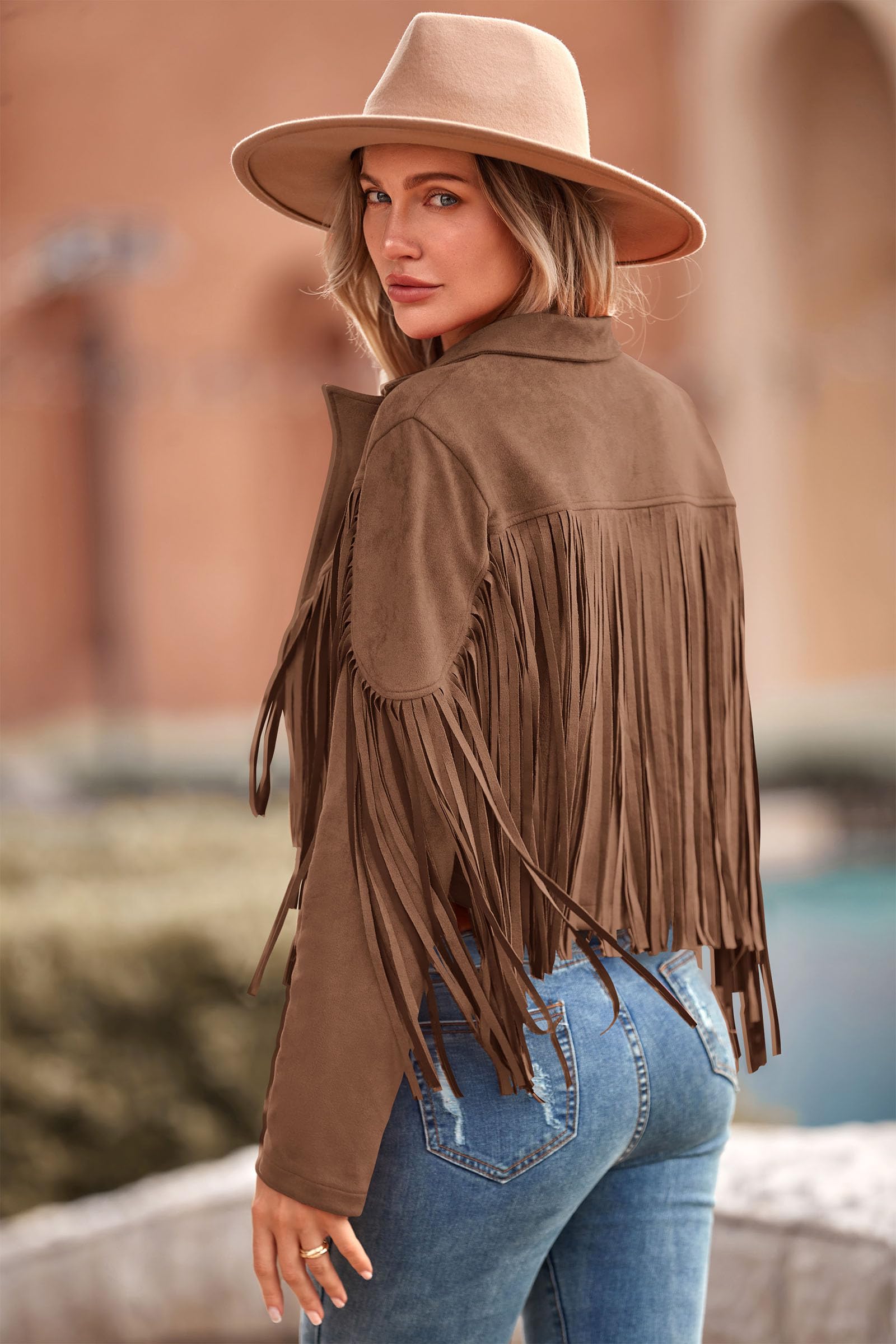 PRETTYGARDEN Women's Fringe Faux Suede Leather Jackets Fall Fashion Tassel Motorcycle Cropped Coats
