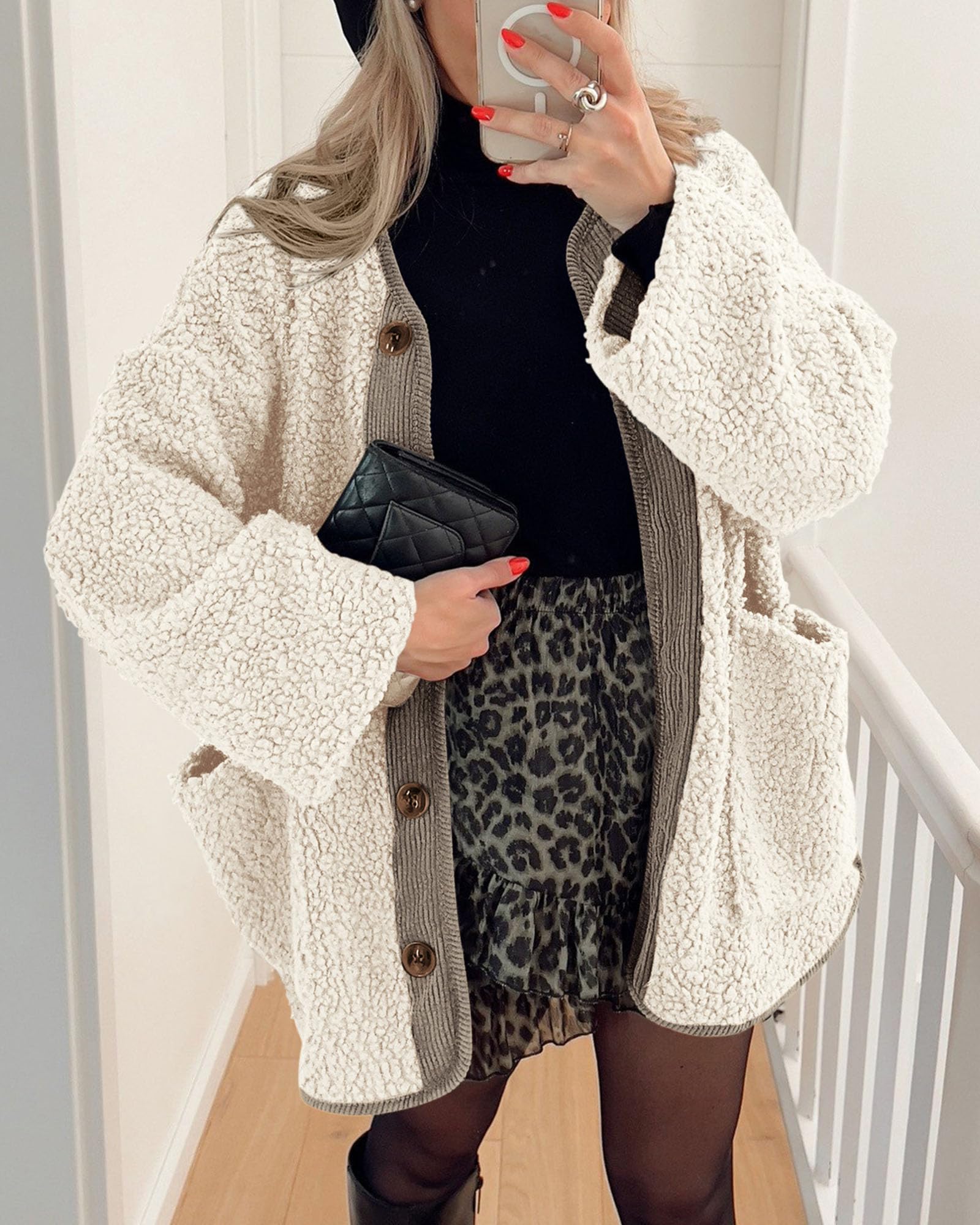 PRETTYGARDEN Women's Winter Coats Long Sleeve Button up Fuzzy Sherpa Fleece Jackets Outerwear Fall Fashion Clothes