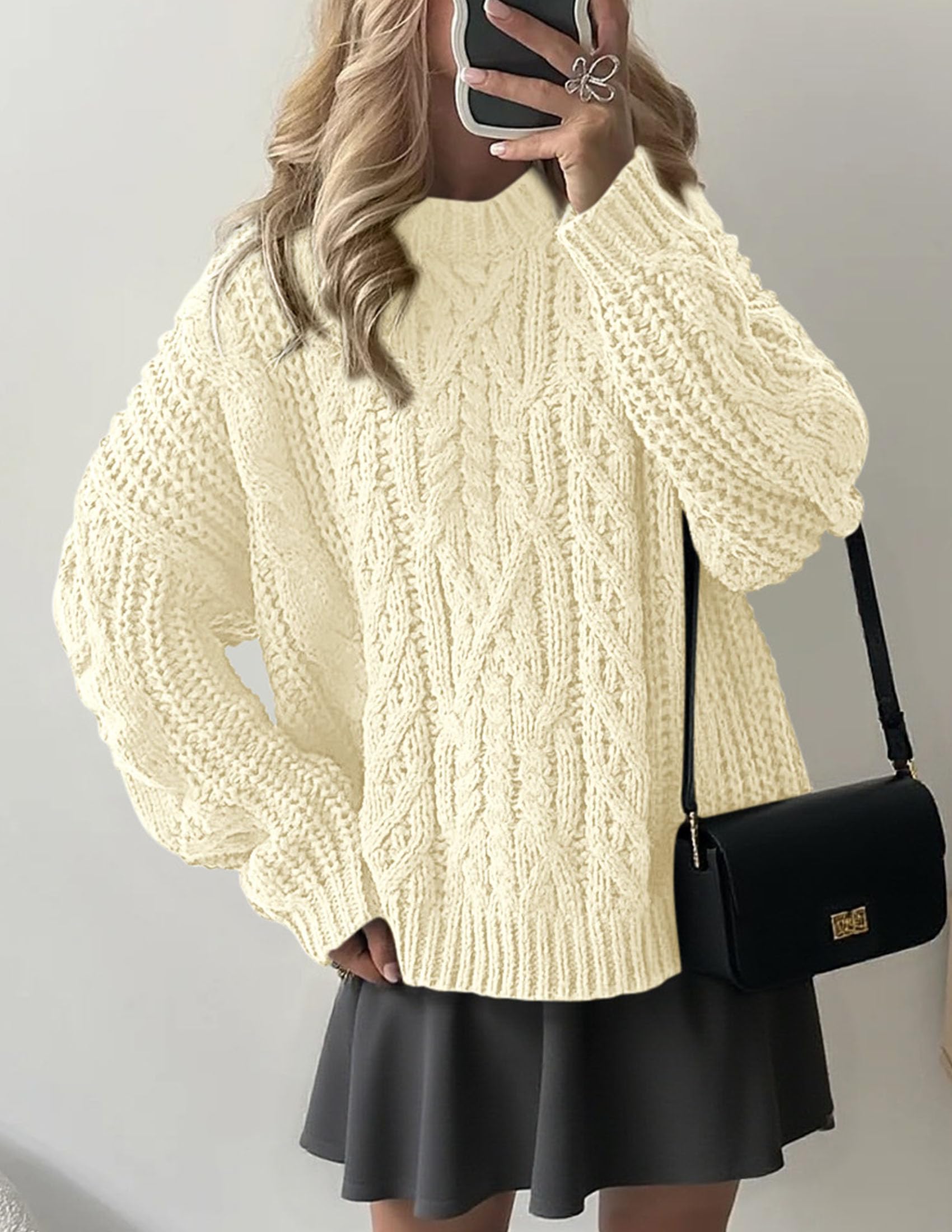 PRETTYGARDEN Women's Oversized Fall Sweaters Casual Long Sleeve Crewneck Chunky Cable Knit Pullover Tops Winter Clothes