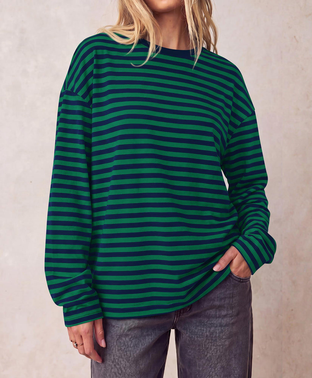 BTFBM Womens Long Sleeve Tops Fall Fashion | Lightweight, Crew Neck, Oversized Striped Shirt Women, Y2k Clothes, Vacation Travel Outfits, Going Out Top, Winter Layering