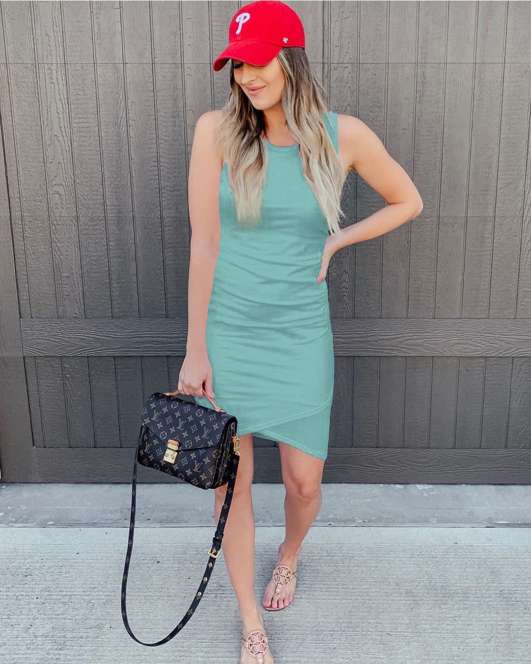 FreshPretty Women Summer Dresses Sleeveless Tank Ruched Bodycon Sundresses for Women Party Beach Mini Casual Spring Dress