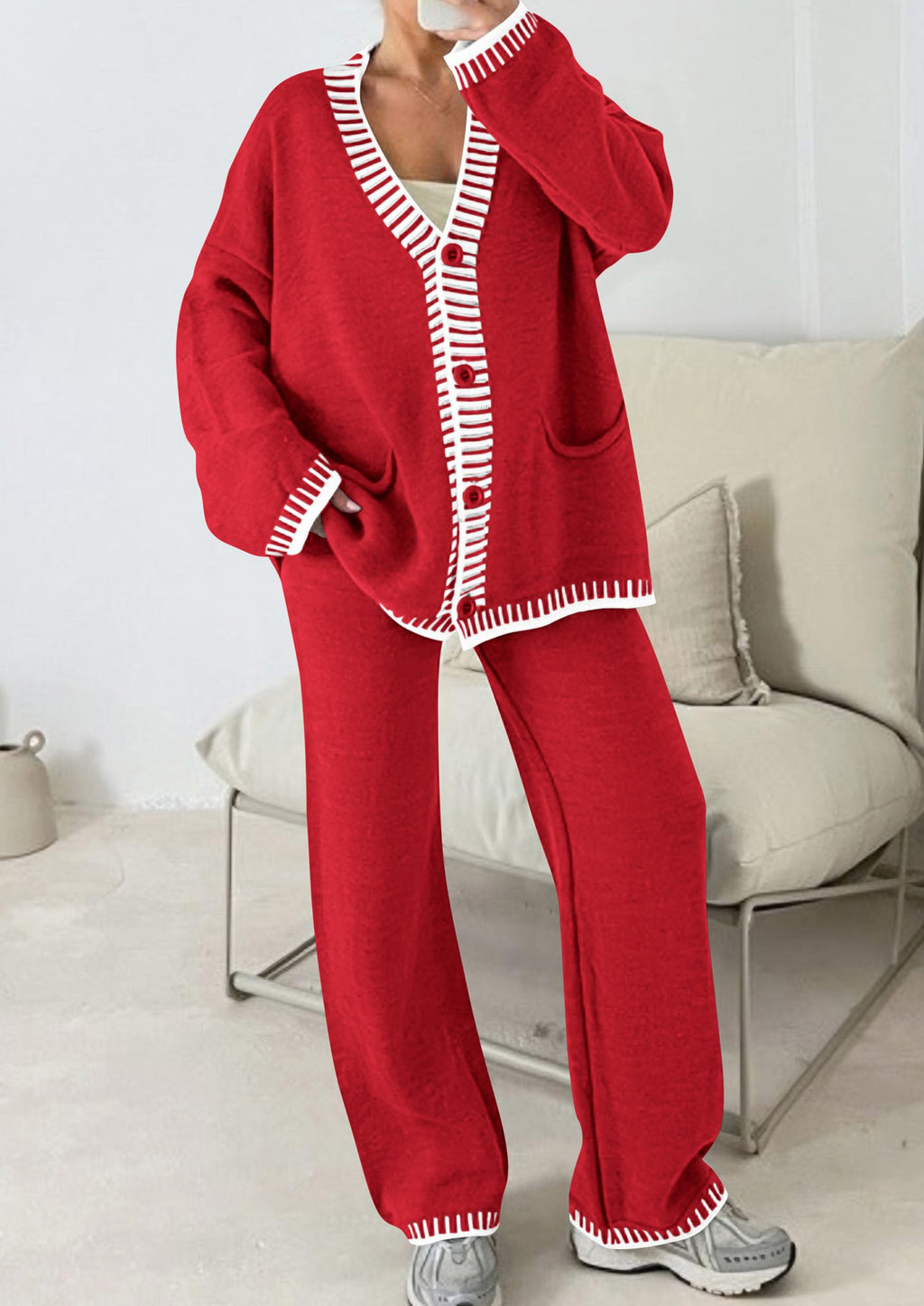 PRETTYGARDEN Lounge Sets for Women Fall Loungewear 2 Piece Outfits Cardigan Sweaters Track Suit Matching Winter Clothing