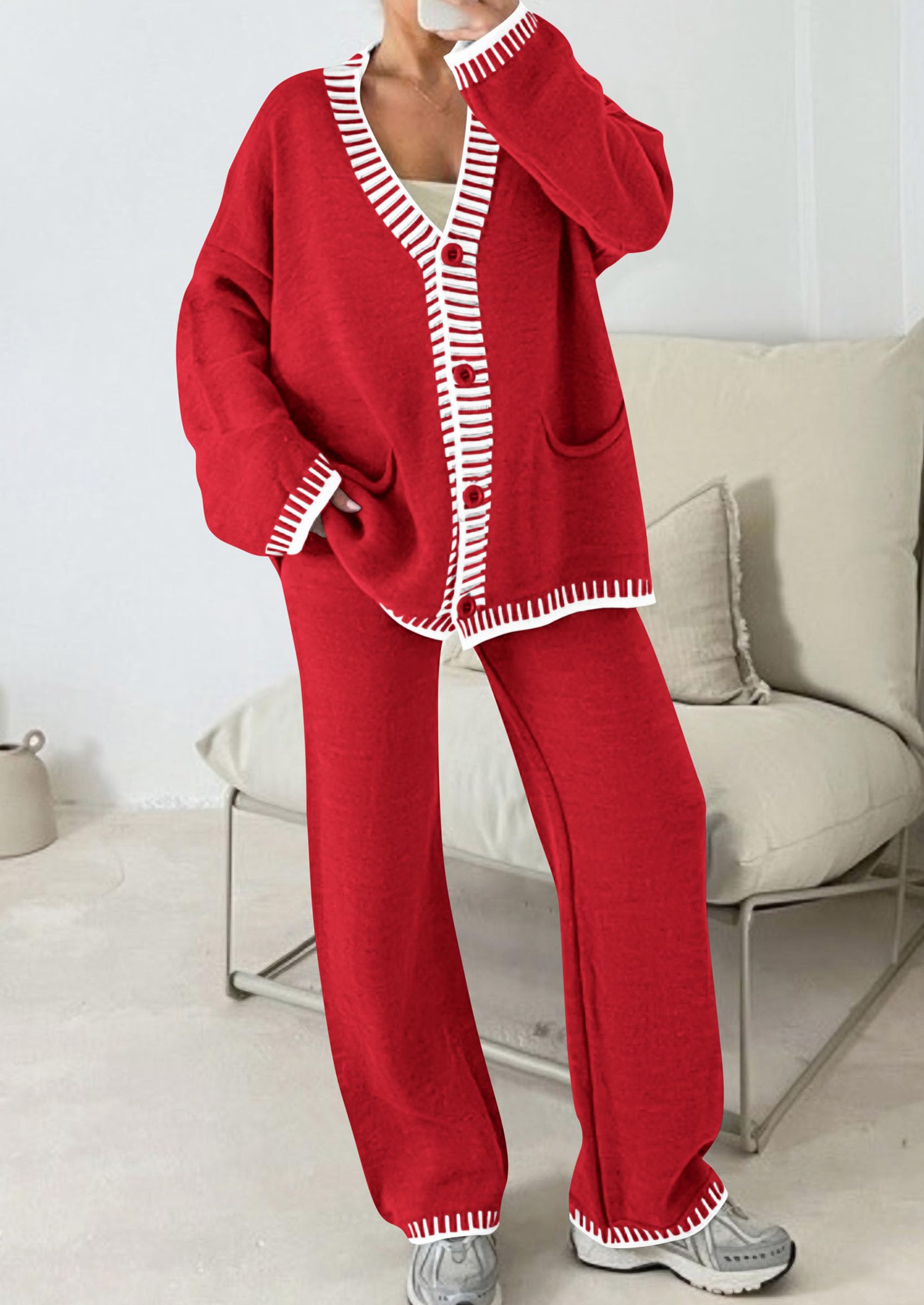PRETTYGARDEN Lounge Sets for Women Fall Loungewear 2 Piece Outfits Cardigan Sweaters Track Suit Matching Winter Clothing