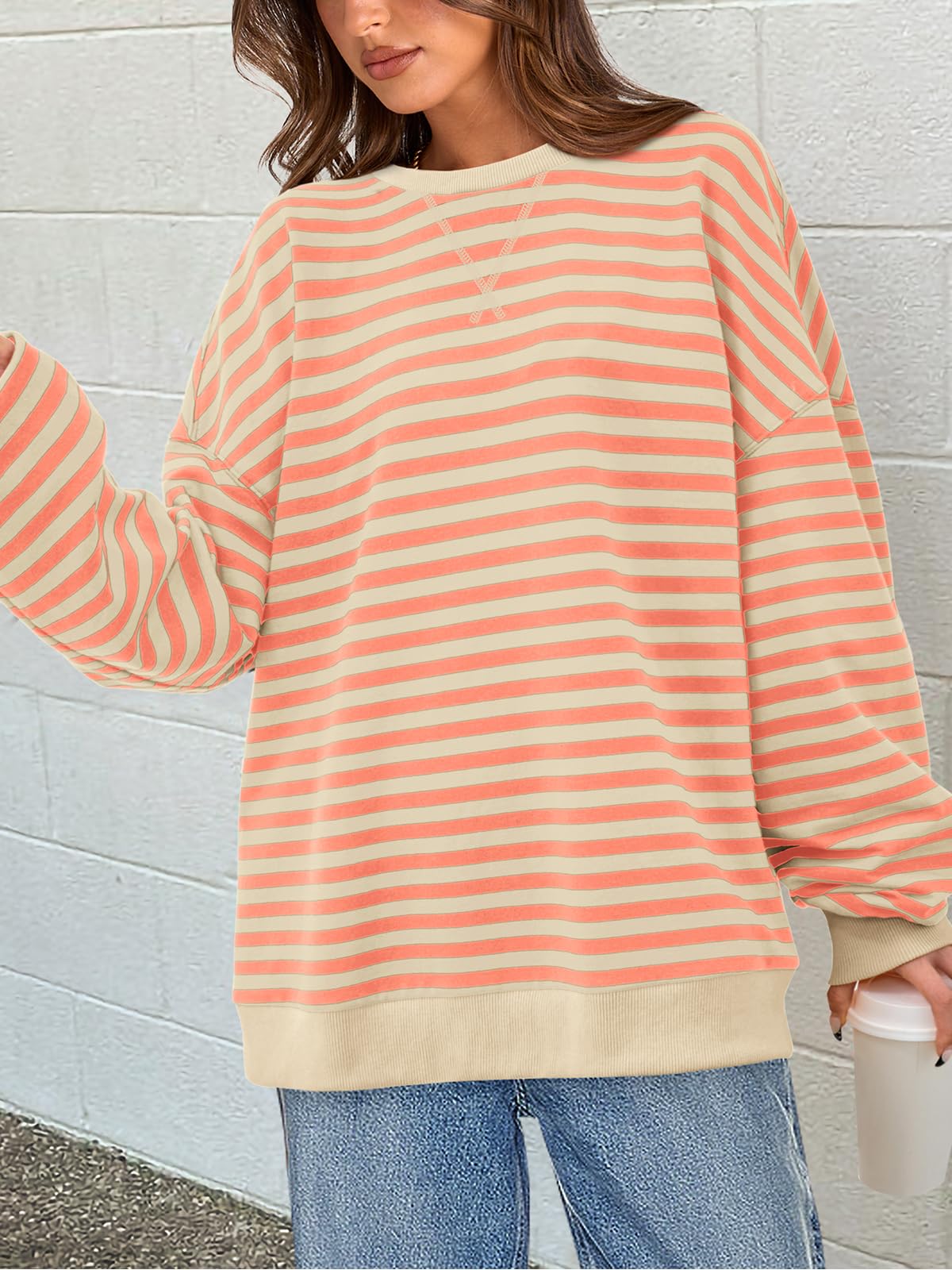 PRETTYGARDEN Womens Striped Oversized Sweatshirt Color Block Crew Neck Long Sleeve Casual Loose Pullover Top Y2K Clothes