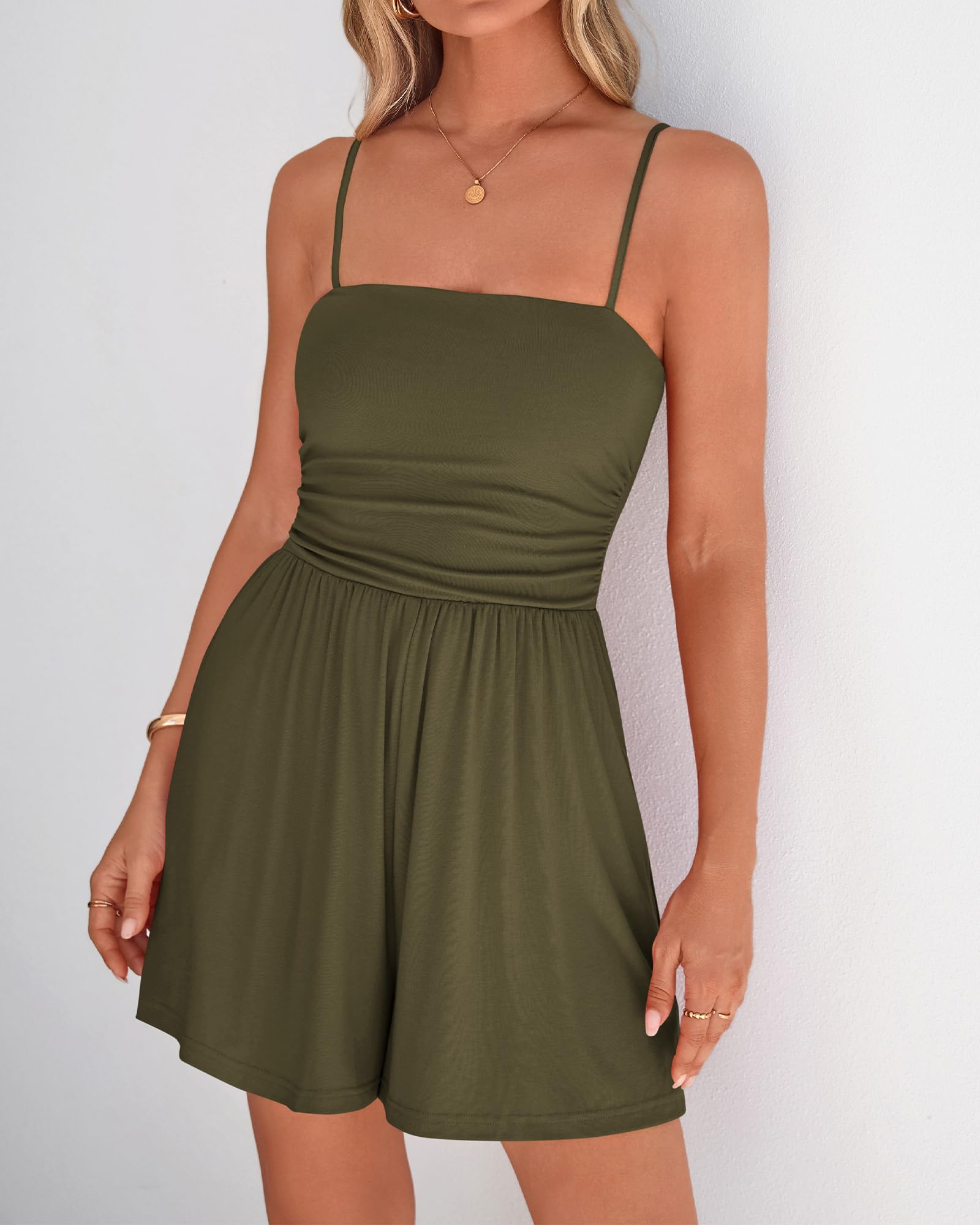 FreshPretty Summer Rompers For Women Casual One Piece Spaghetti Strap Sleeveless Shorts Jumpsuit Beach Vacation Outfits