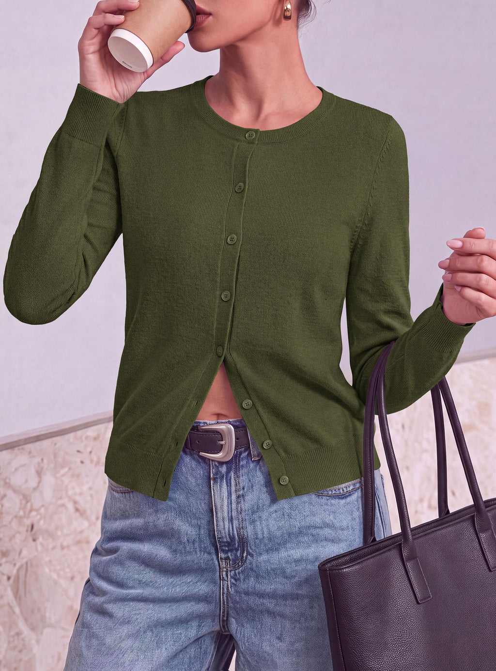 PRETTYGARDEN Lightweight Cardigans for Women Knit Sweaters Long Sleeve Button Down Shirts, Casual Work Office Going Out Tops, Fall Winter Layering Clothes, Bolero Shrugs for Dresses