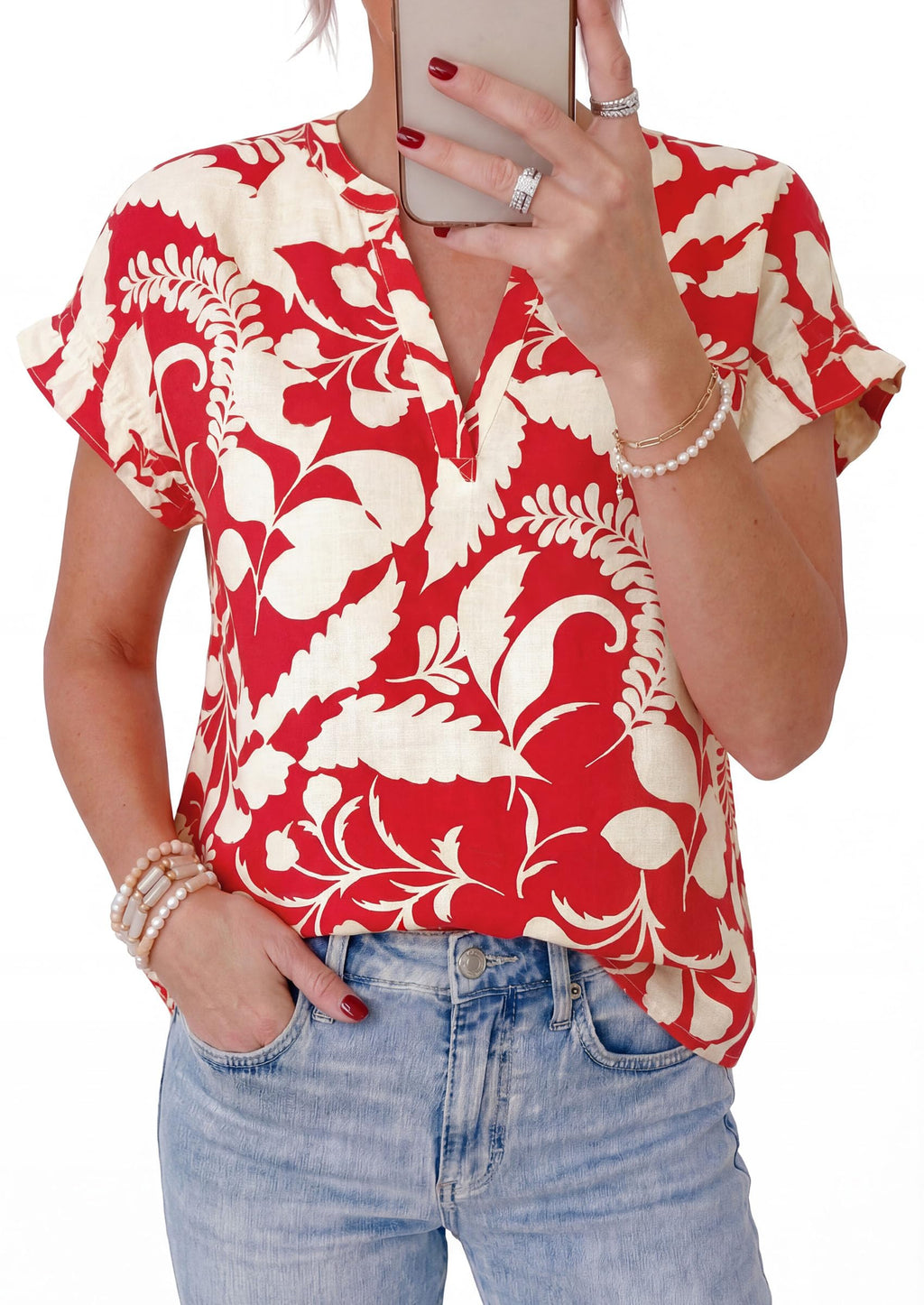 PRETTYGARDEN Womens Floral Print Short Sleeve Summer Tops Trendy V Neck Loose Boho Shirts Casual Work Blouses