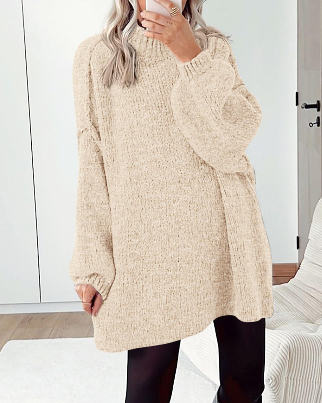 BTFBM Sweaters for Women Fall Long Sleeve Mock Neck Cable Knit Oversized Sweater Pullover Tops Thick Winter Clothes