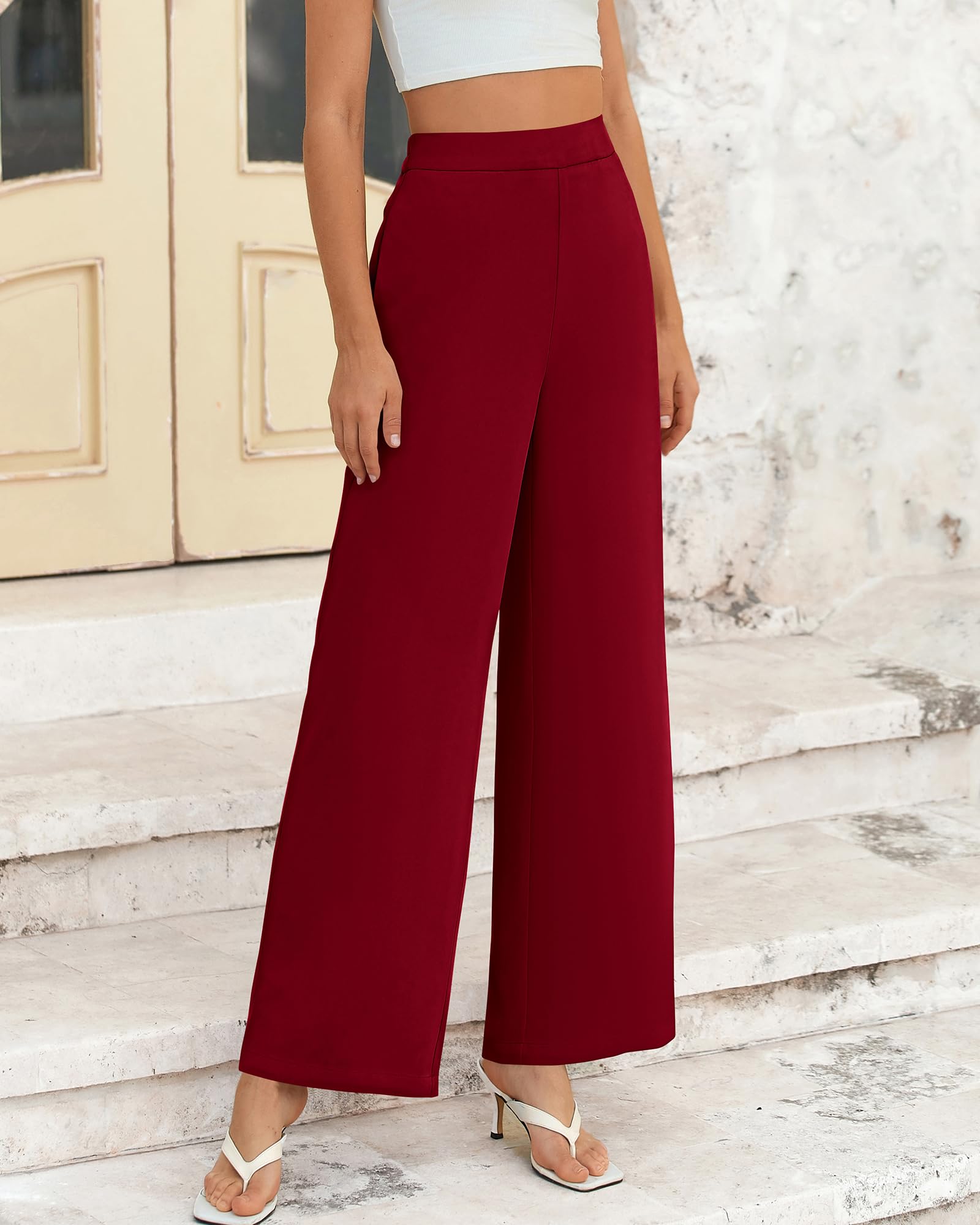 FreshPretty Women High Waisted Wide Leg Pants Spring Business Casual Work Pants Loose Office Palazzo Trousers Pockets