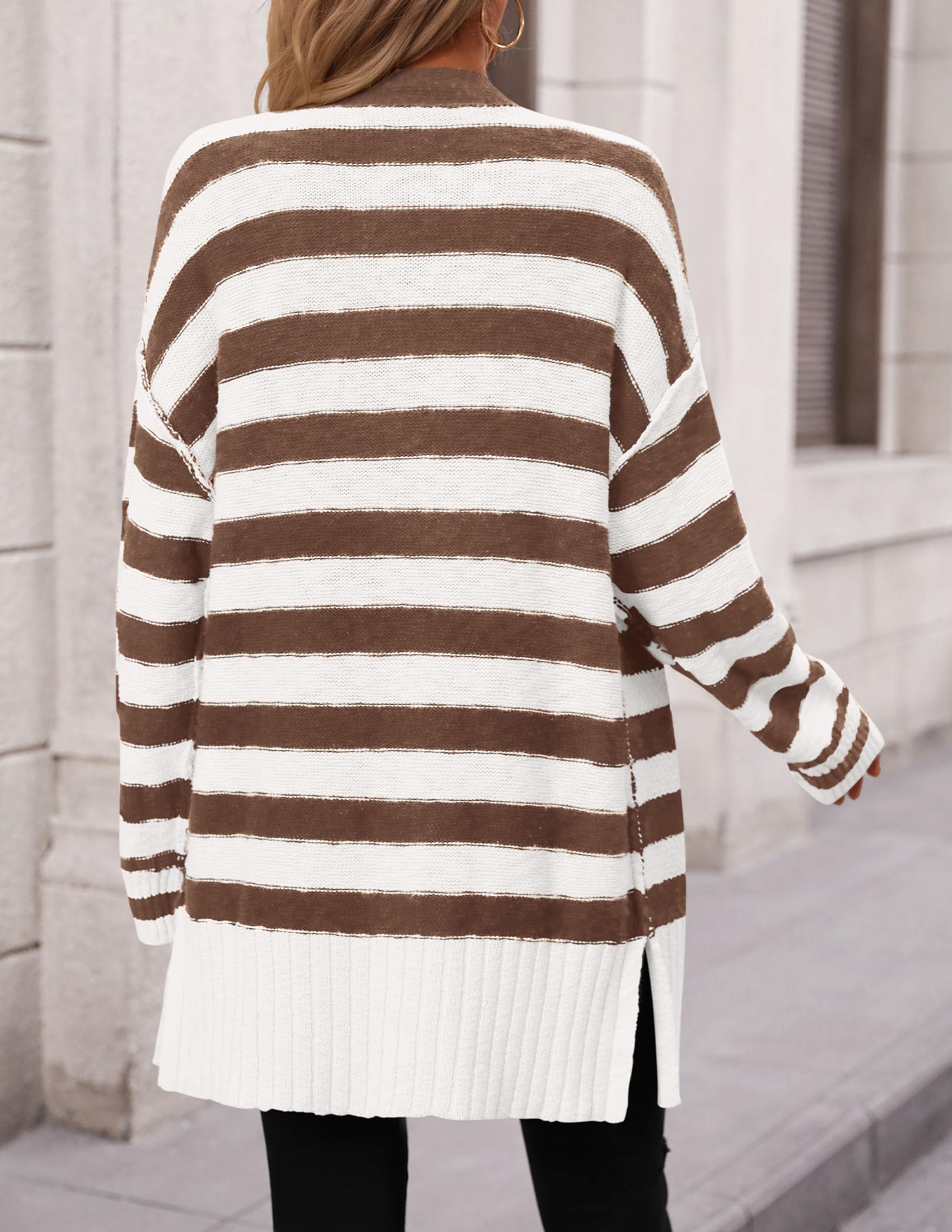 PRETTYGARDEN Women's Winter Striped Cardigan Sweaters Long Sleeve Button Down Open Front Chunky Knit Oversized Sweater Coat