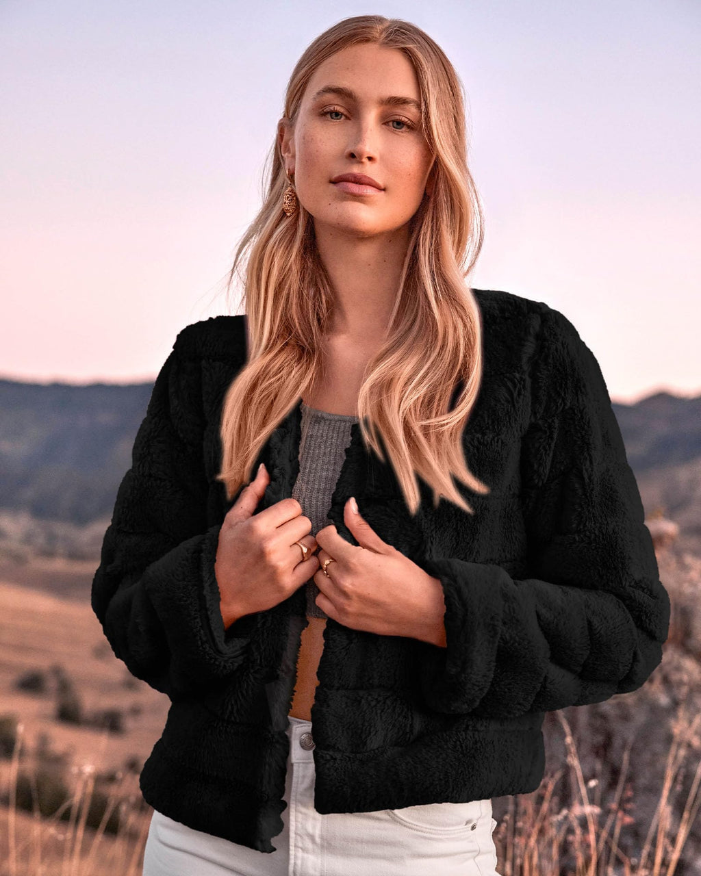 FreshPretty Winter Coats For Women Faux Fur Jacket Soft Long Sleeve Fluffy Open Front Outerwear Fall Outfits