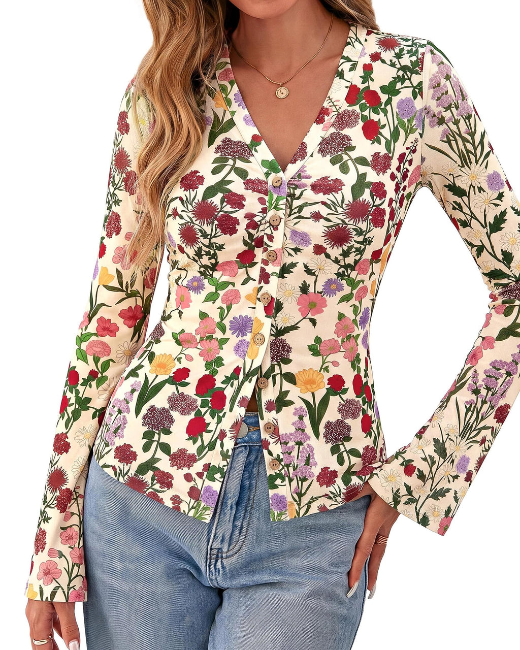 BTFBM Button Down Shirts for Women Spring Boho Tops V Neck Long Sleeve Blouses Ruched Mesh Fitted Fall Fashion