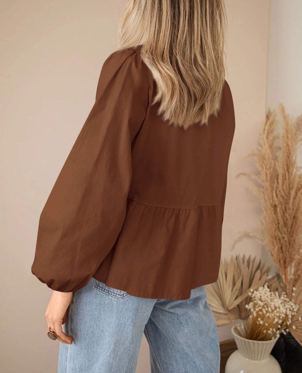 PRETTYGARDEN Women's Spring Fall Babydoll Peplum Blouse Shirt Puff Long Sleeve Bow Tie Front Trendy Cute Y2K Going Out Tops