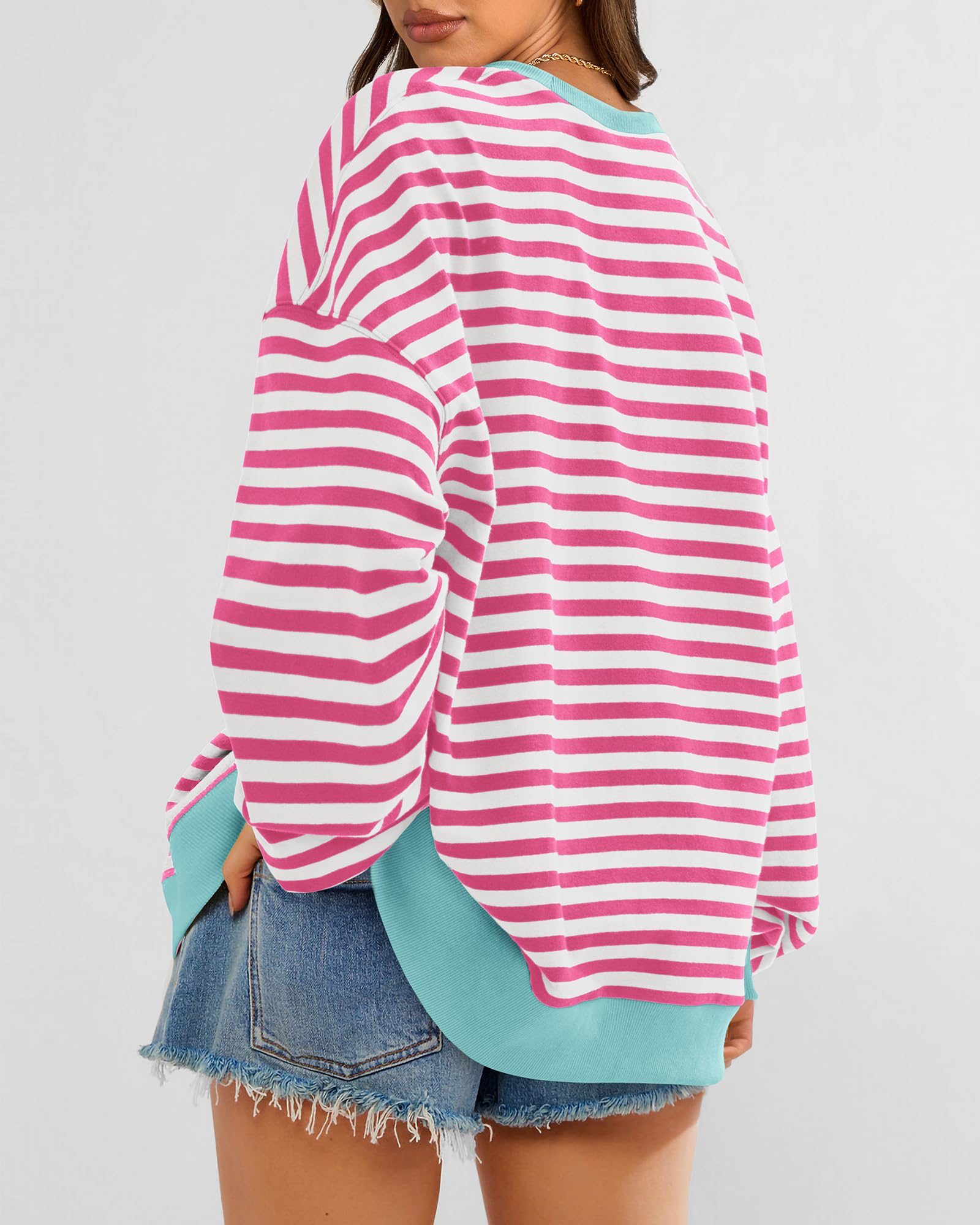 BTFBM Sweatshirt For Women Summer Crewneck Long Sleeve Oversized Striped Pullover Tops Y2K Clothes Workout Shirt