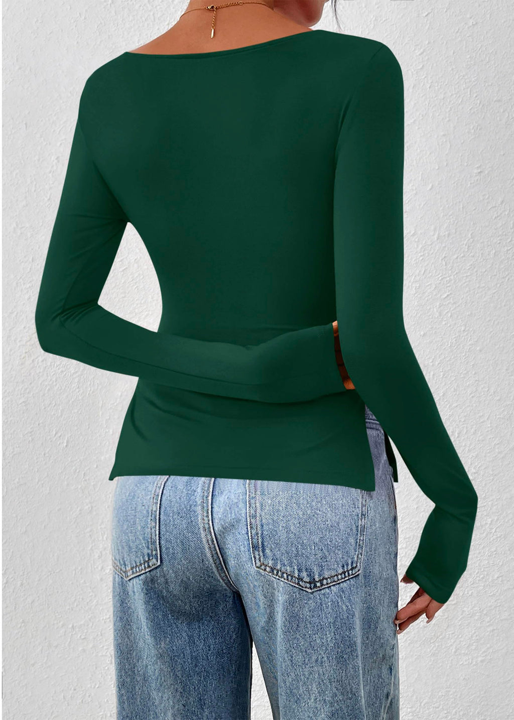 FreshPretty Long Sleeve Shirts for Women Fall Casual Boat Neck Knit Workout Going Out Tops Fitted Side Slit Basic Tees