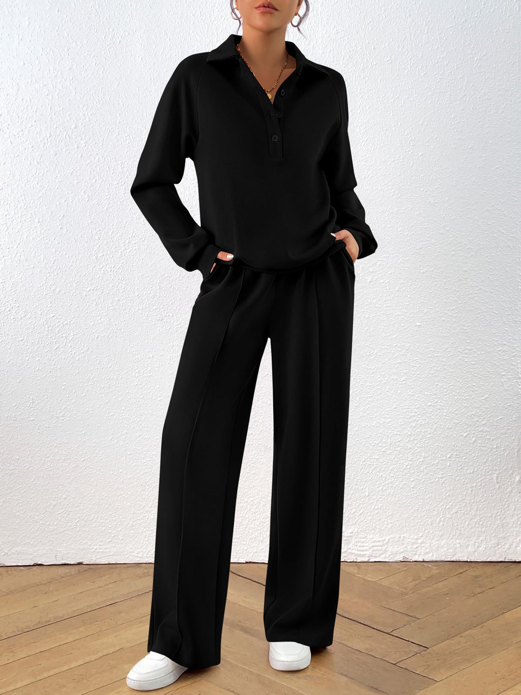 PRETTYGARDEN Women Fall 2 Piece Outfits Sweatsuits Lounge Sets Quarter Button Long Sleeve Sweatshirt, Wide Leg Sweat Pants, Casual 2 Piece Sets Tracksuit, Airport Travel Outfits for Women
