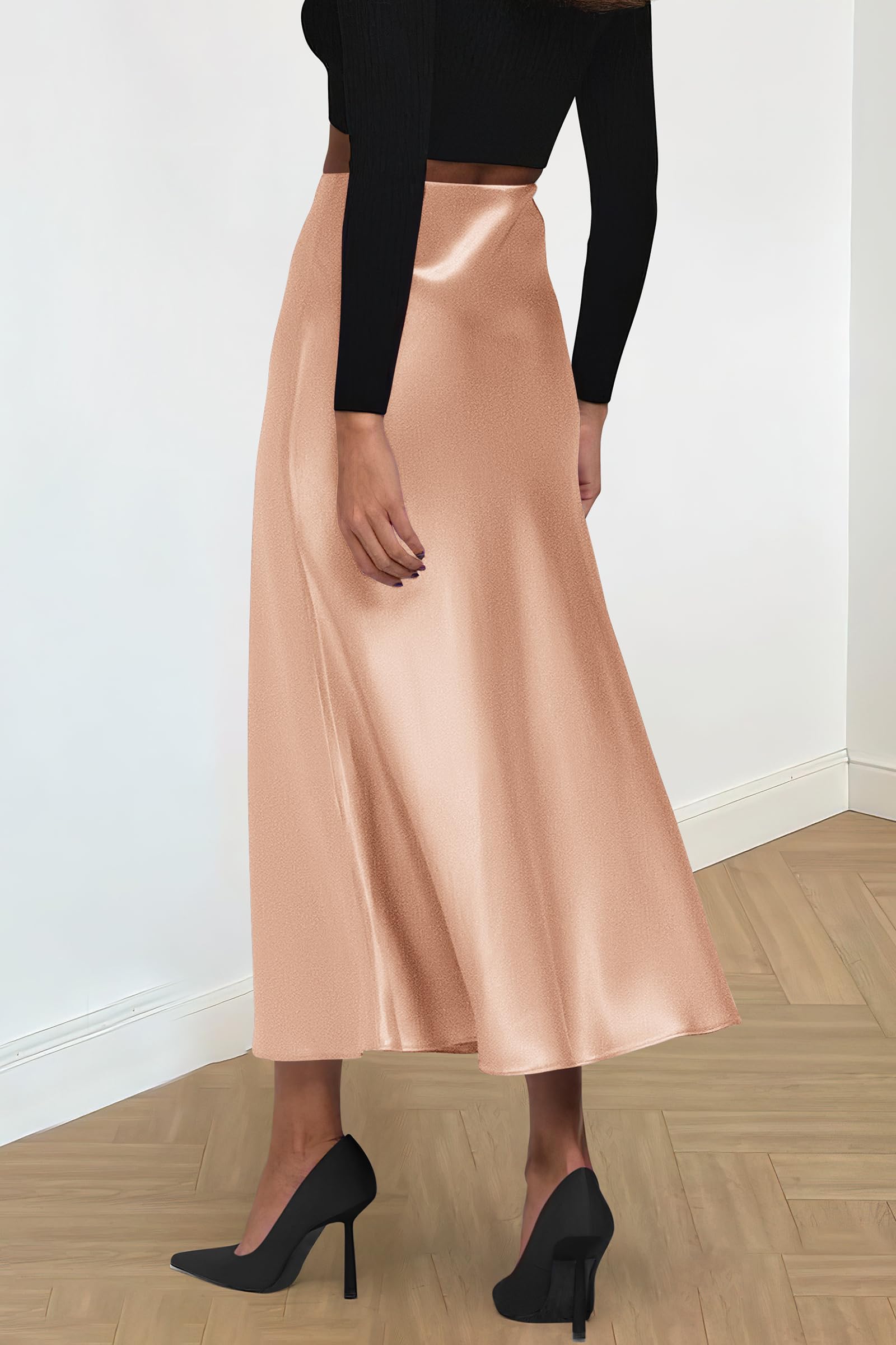 PRETTYGARDEN Women's Satin Skirts Dressy Casual Fall High Waisted Cocktail Wedding Flowy Elegant A Line Midi Skirt