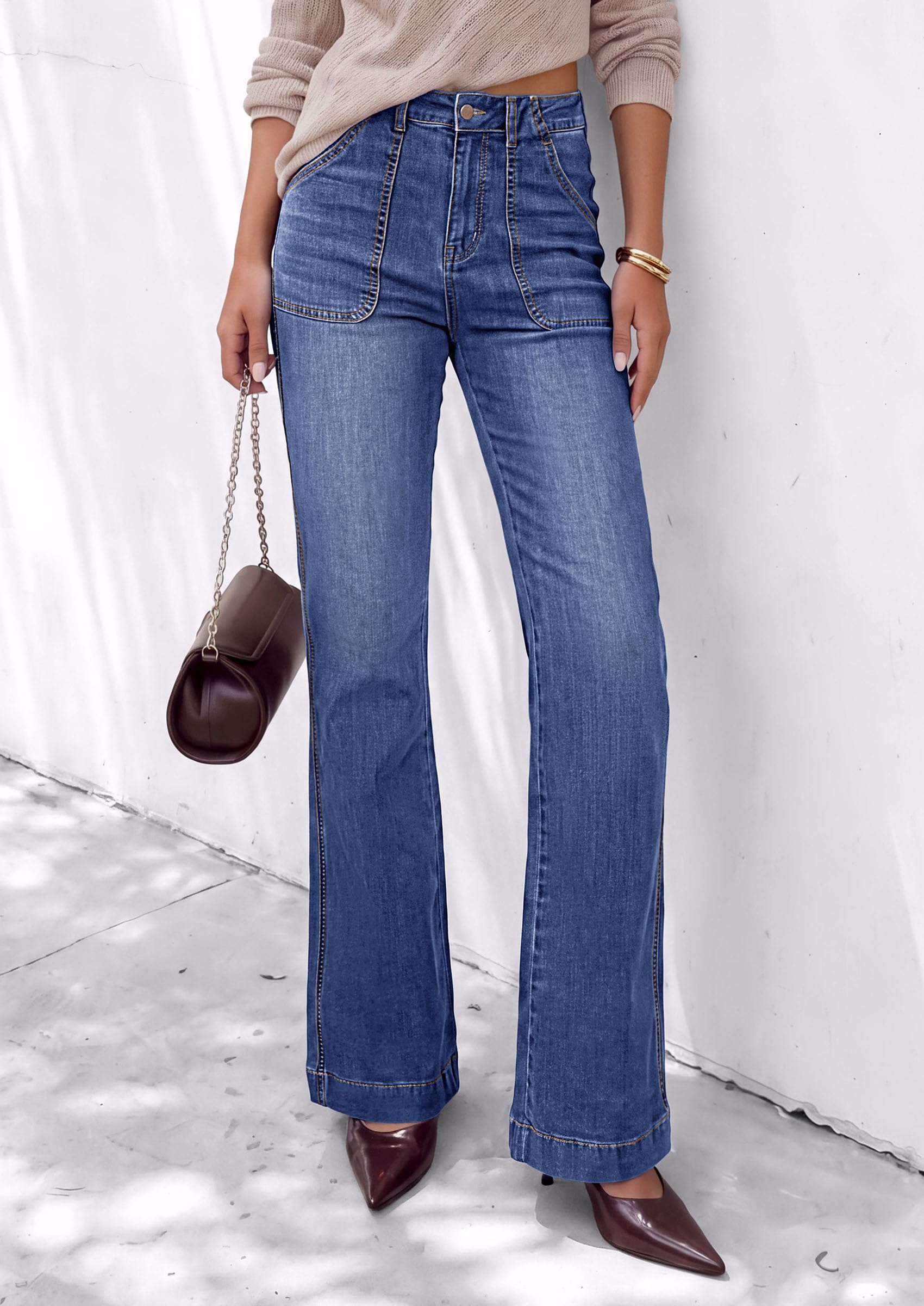 PRETTYGARDEN Womens High Waisted Wide Leg Jeans Demin Pants