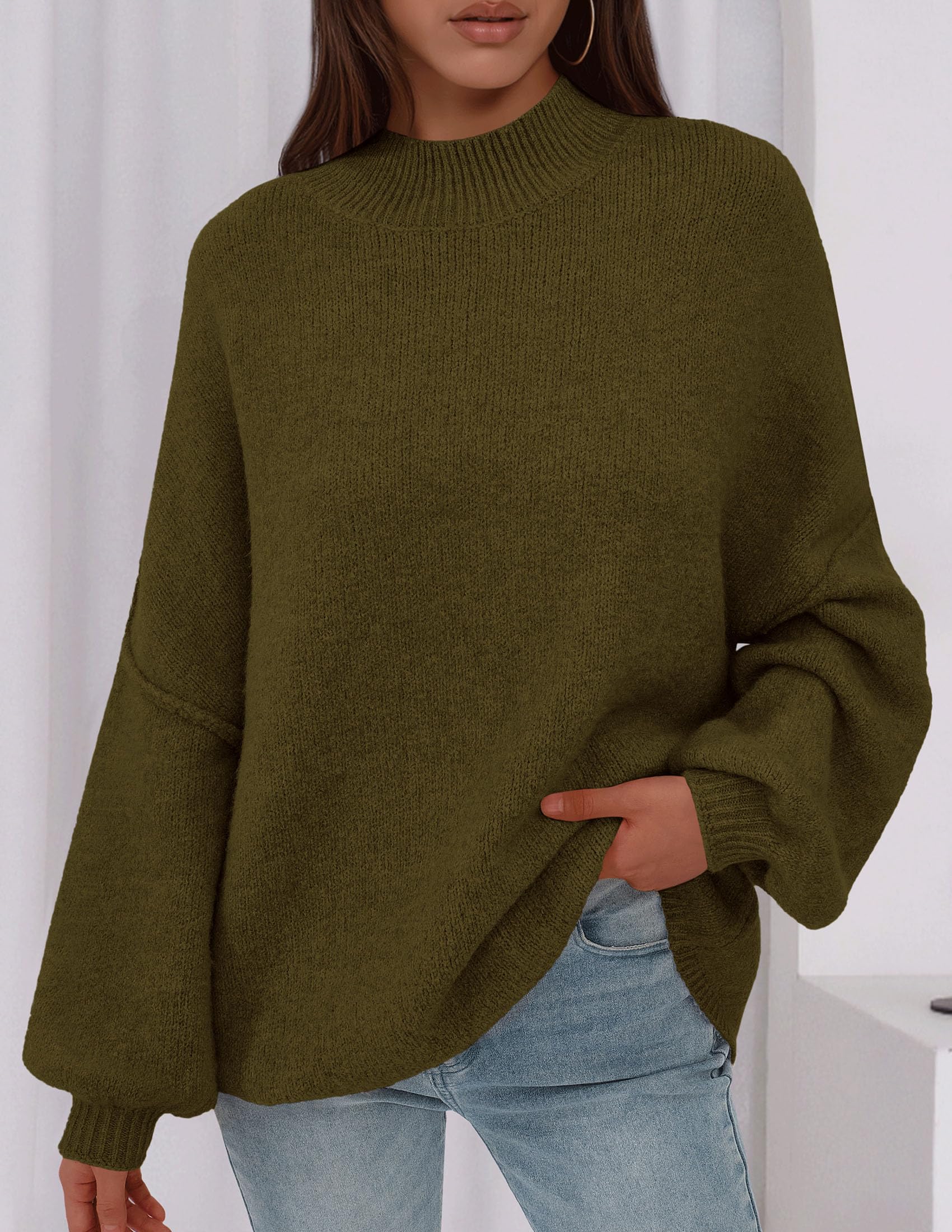 PRETTYGARDEN Women's 2026 Fall Oversized Sweaters Chunky Knit Mock Neck Long Sleeve Casual Trendy Pullover Winter Clothes