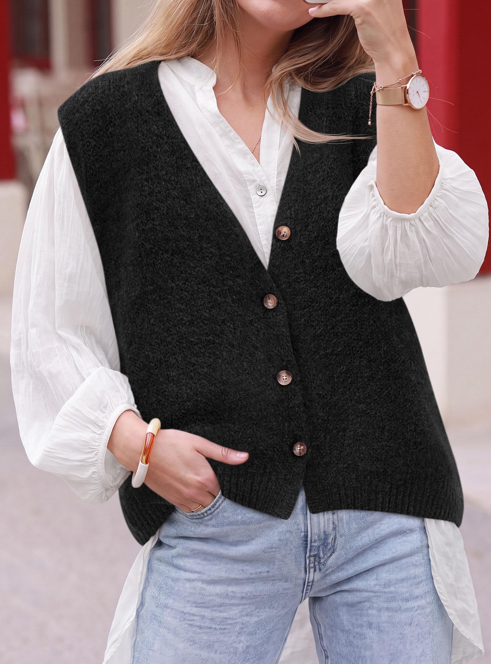 PRETTYGARDEN Womens Fall Sleeveless Button Down Sweater Vest | Soft Knit Fabric, Fashion Deep V Neck, Casual Loose Fit Sweater, Going Out Outfits, 2026 Trendy Winter Clothes