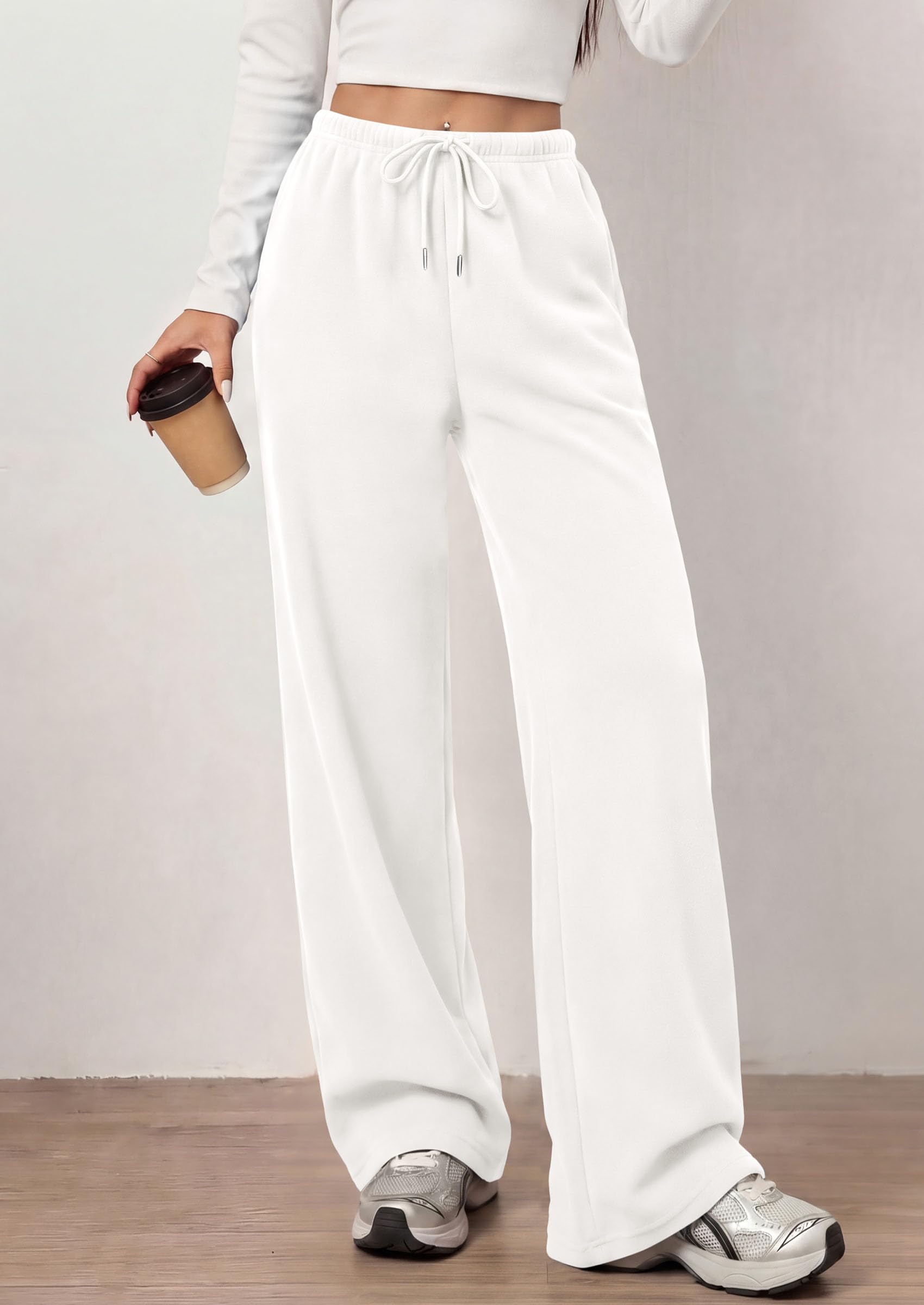 PRETTYGARDEN Womens Wide Leg Sweatpants Fleece Lounge Pants | Elastic Drawstring Waist,Baggy Jogger Yoga Sweat pants,Pockets,Fall Winter Clothes,Loose Daily Casual & Loungewear Trousers