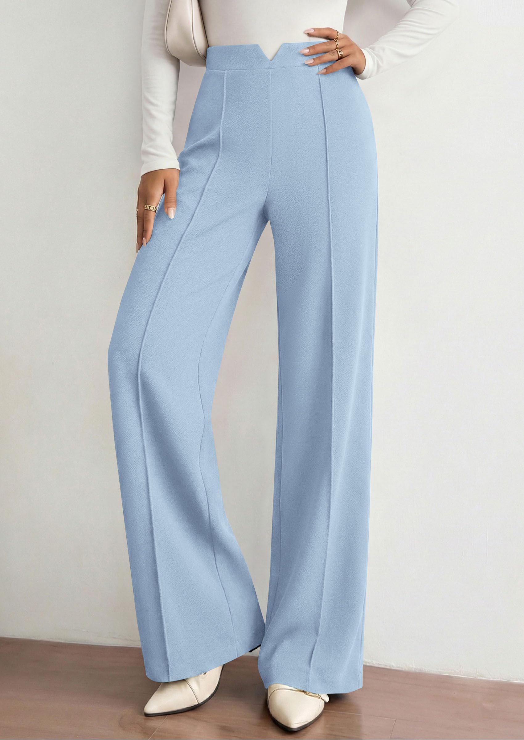 PRETTYGARDEN Women's Dressy Casual Wide Leg Palazzo Pants | V Notch High Waist, Soft Stretchy Knit Flowy Long Lounge Trousers, Casual Daily Office Work Outfits, 2026 Fall Clothes