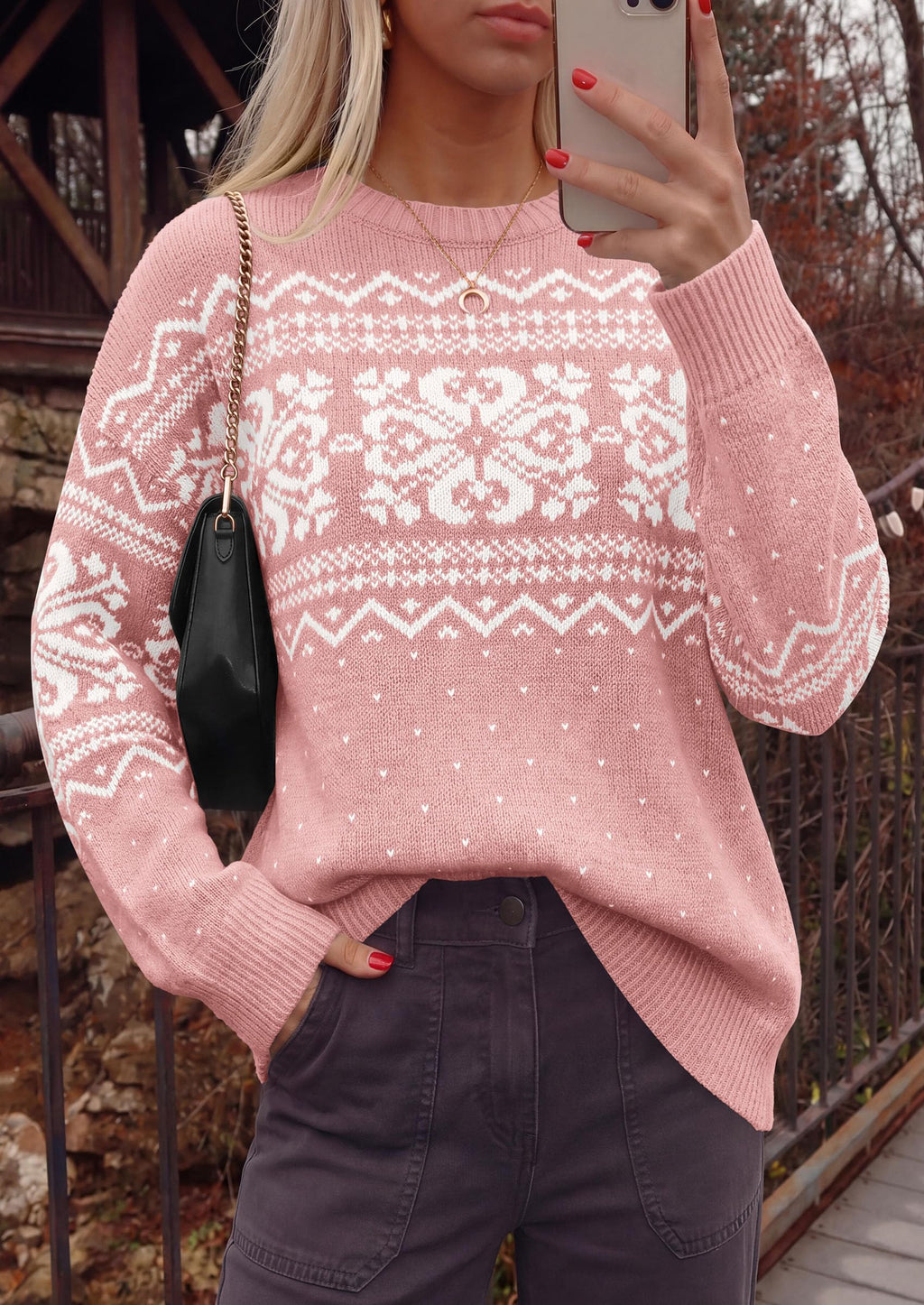 PRETTYGARDEN Women's Fair Isle Oversized Sweater | Relaxed Fit, Soft Cozy Knit, Long Sleeve Pullover, Crew Neck, Going Out Tops, Fall Holiday Outfits, Winter Fashion Clothing